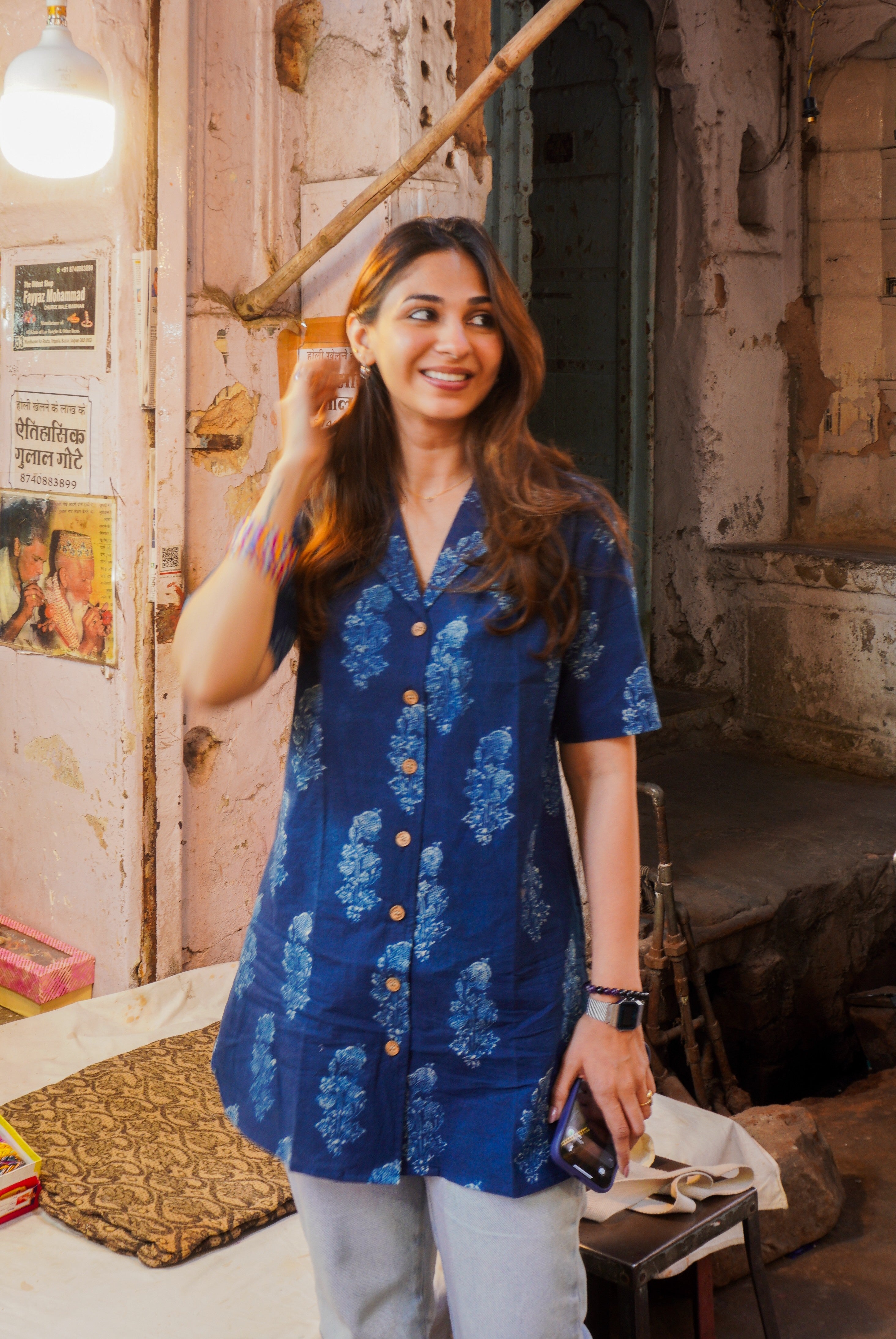 Ajrakh Sky Heaven Handblock Cotton Shirt Kurti