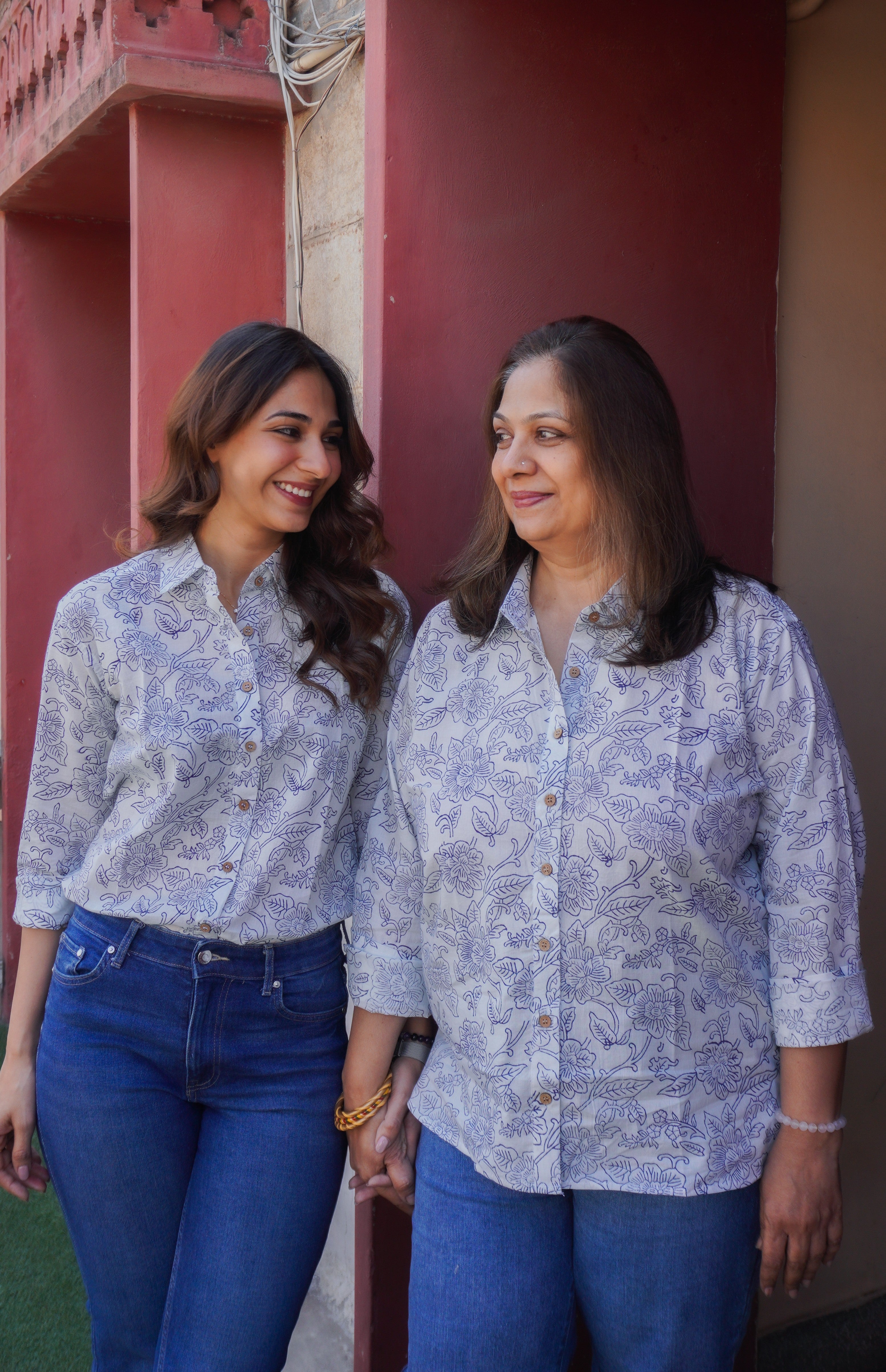 Indigo Floral Block Print Cotton Shirt