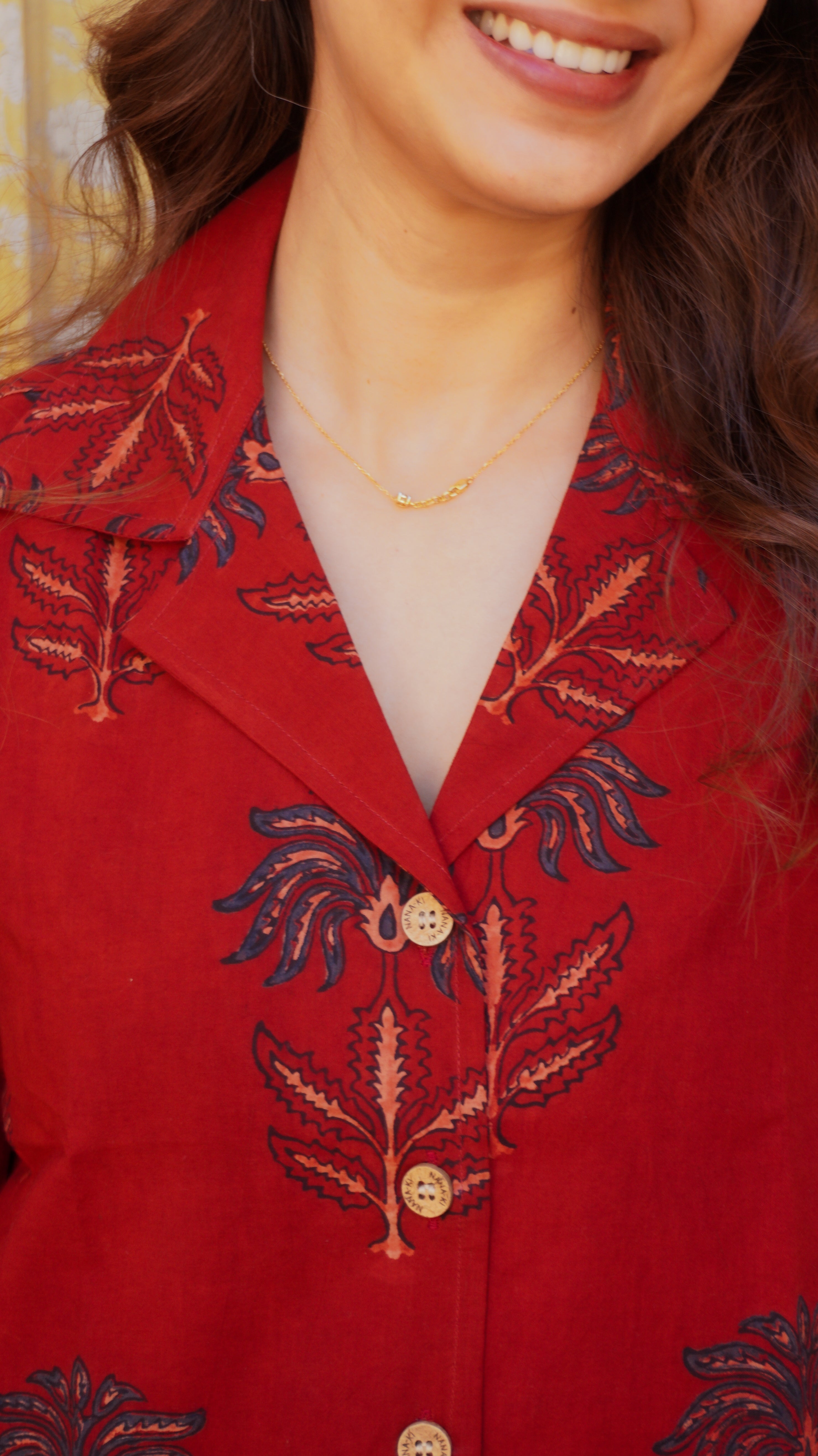 Red Indigo Floral Handblock Cotton Shirt Kurti