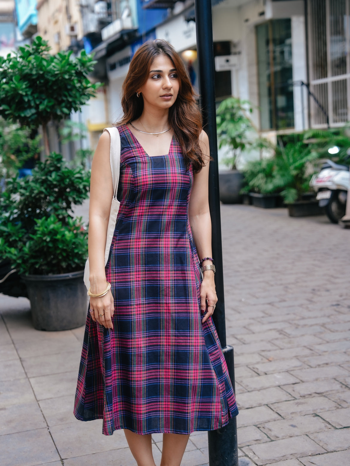 Black Madras Checks Cotton Corset Dress