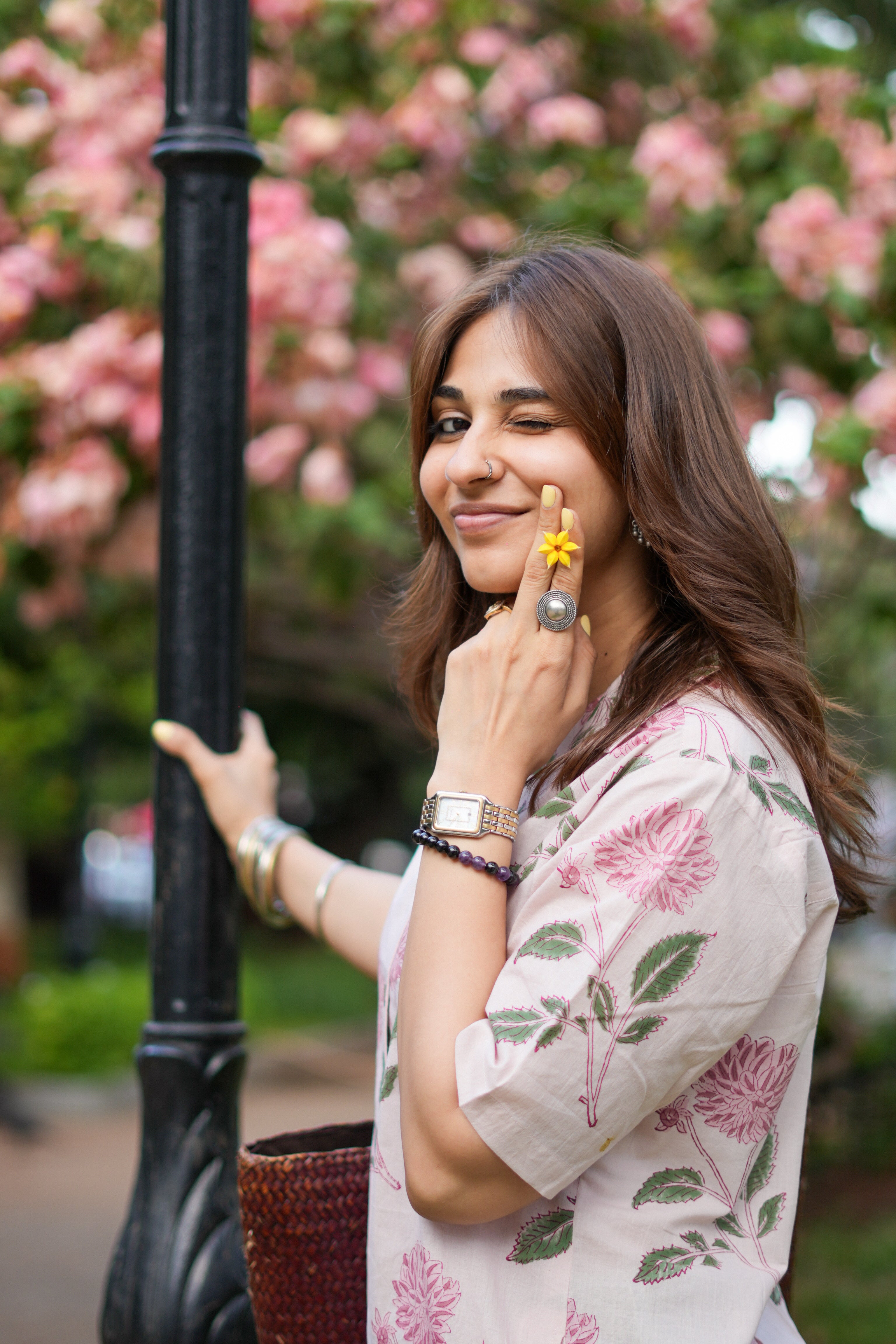 Pink Blossom Handblock Cotton Shirt Kurti