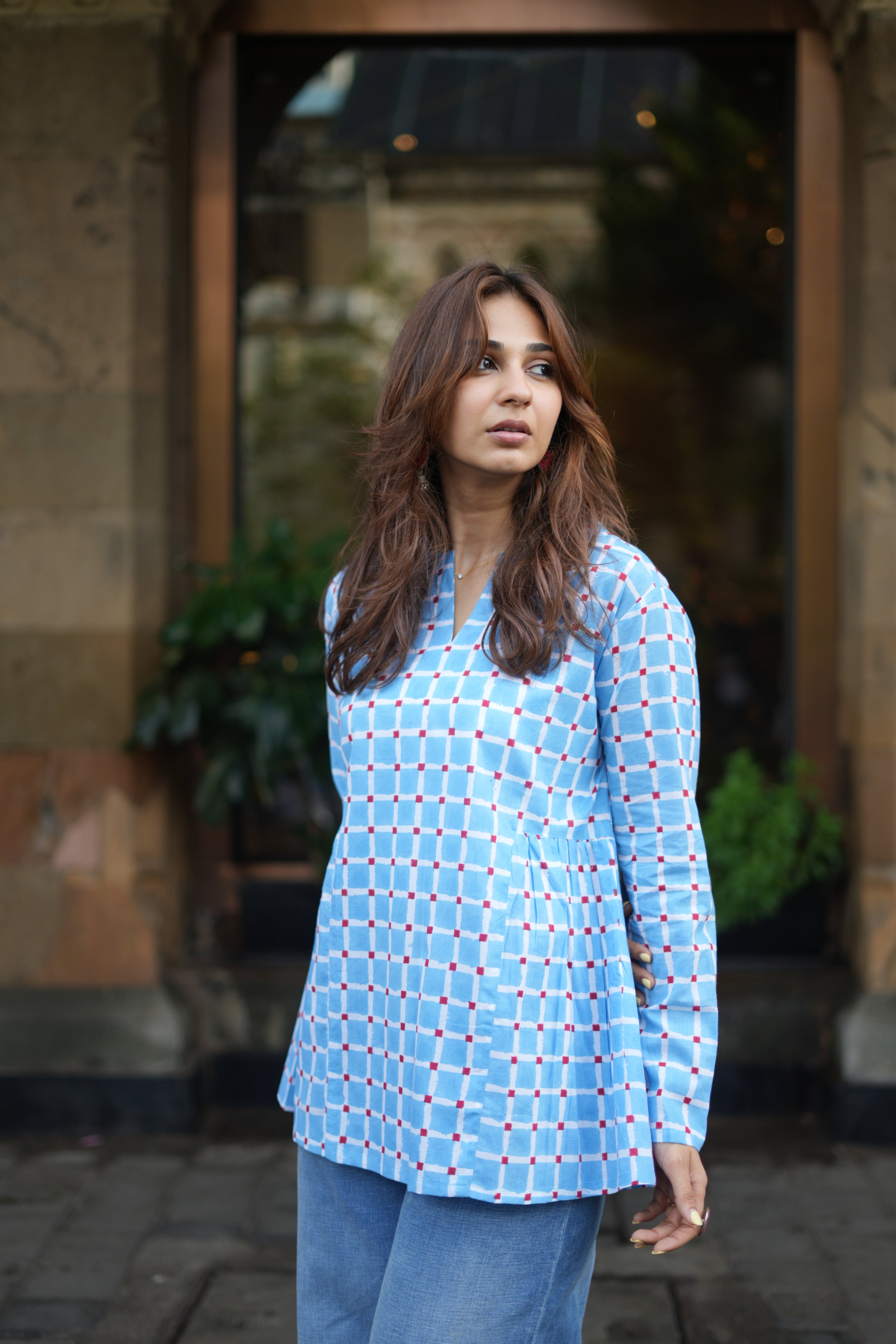 Sanganeri Square Bell Sleeves Cotton Short Top