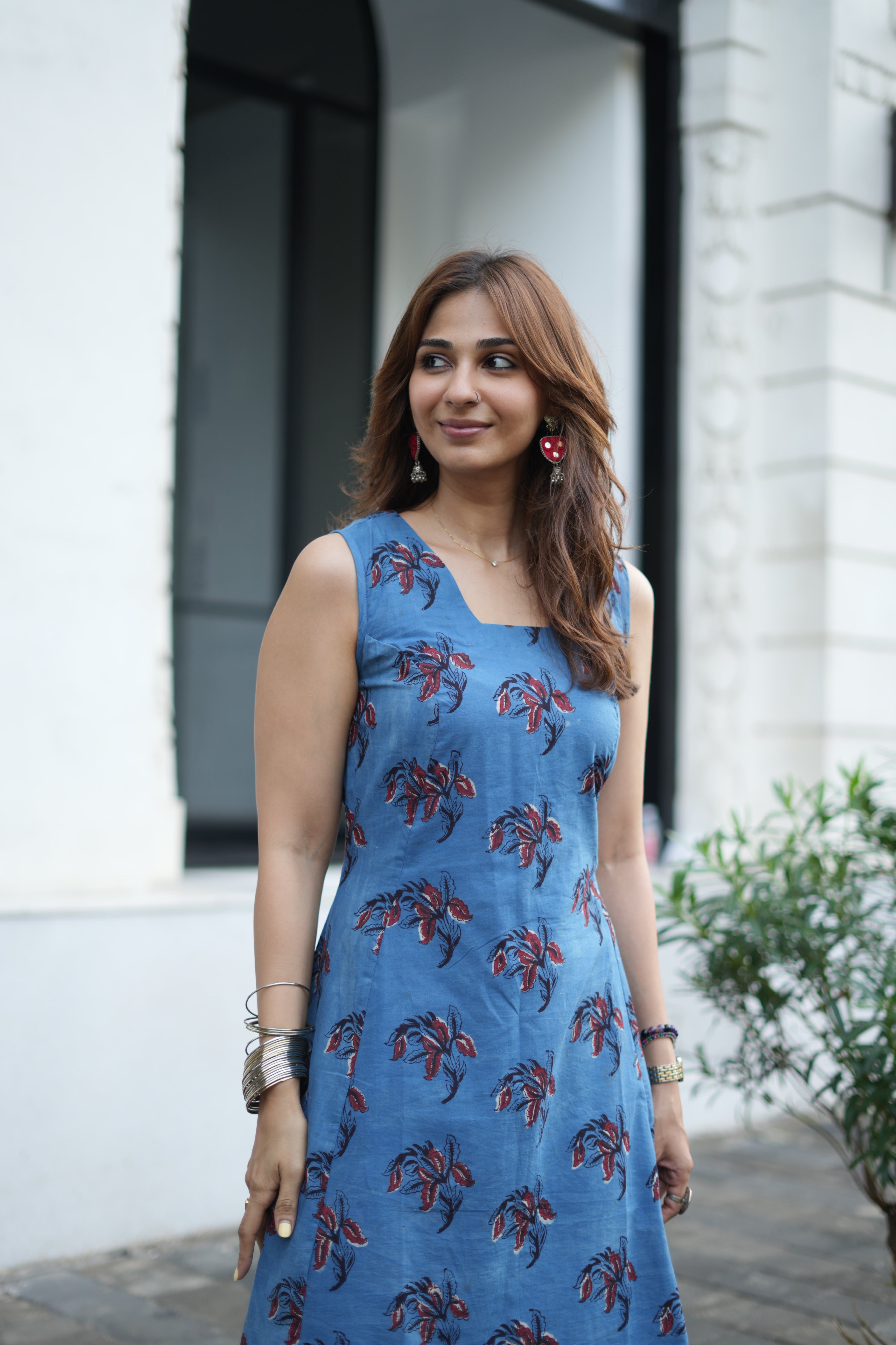 Indigo Handblock Cotton Corset Dress