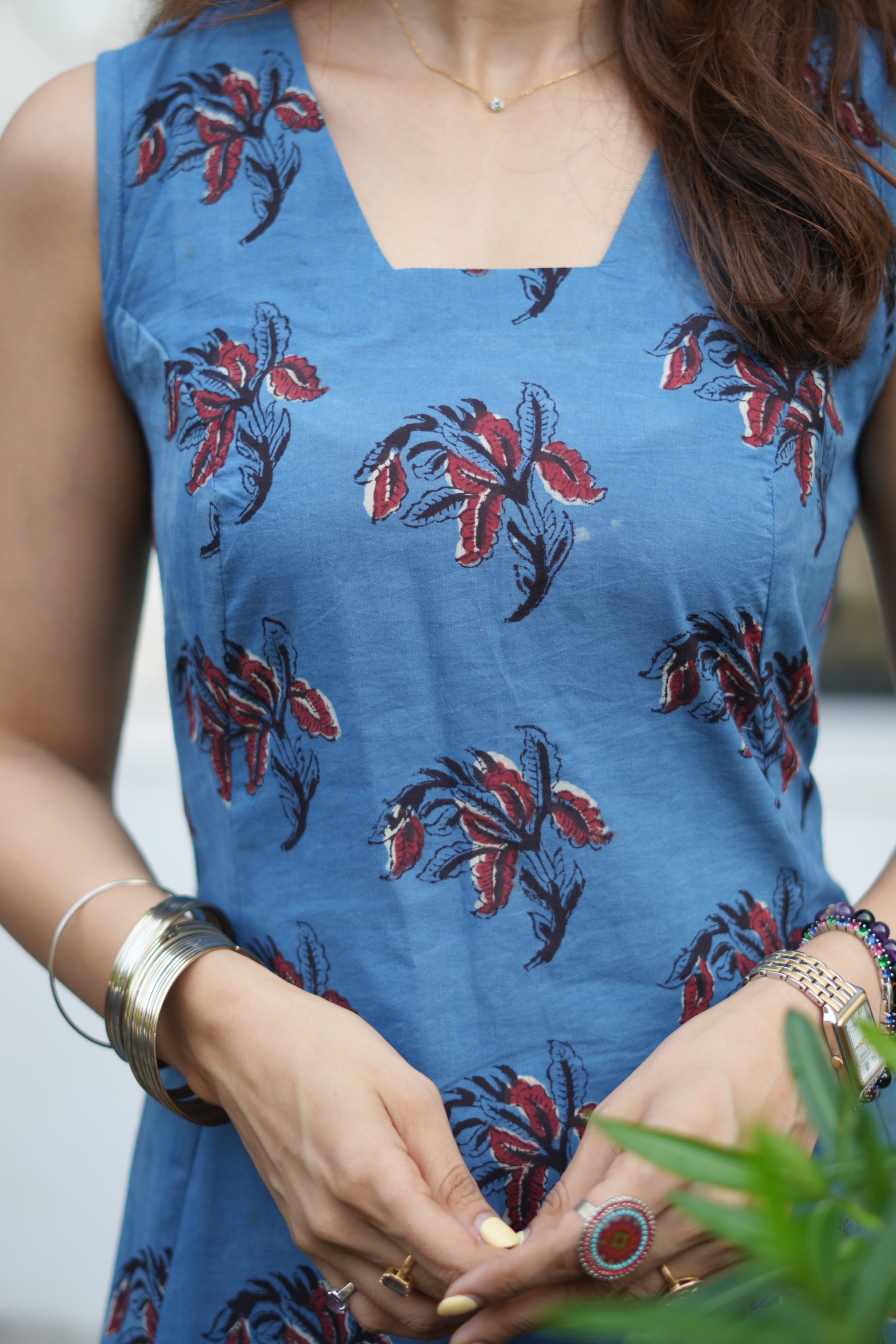 Indigo Handblock Cotton Corset Dress