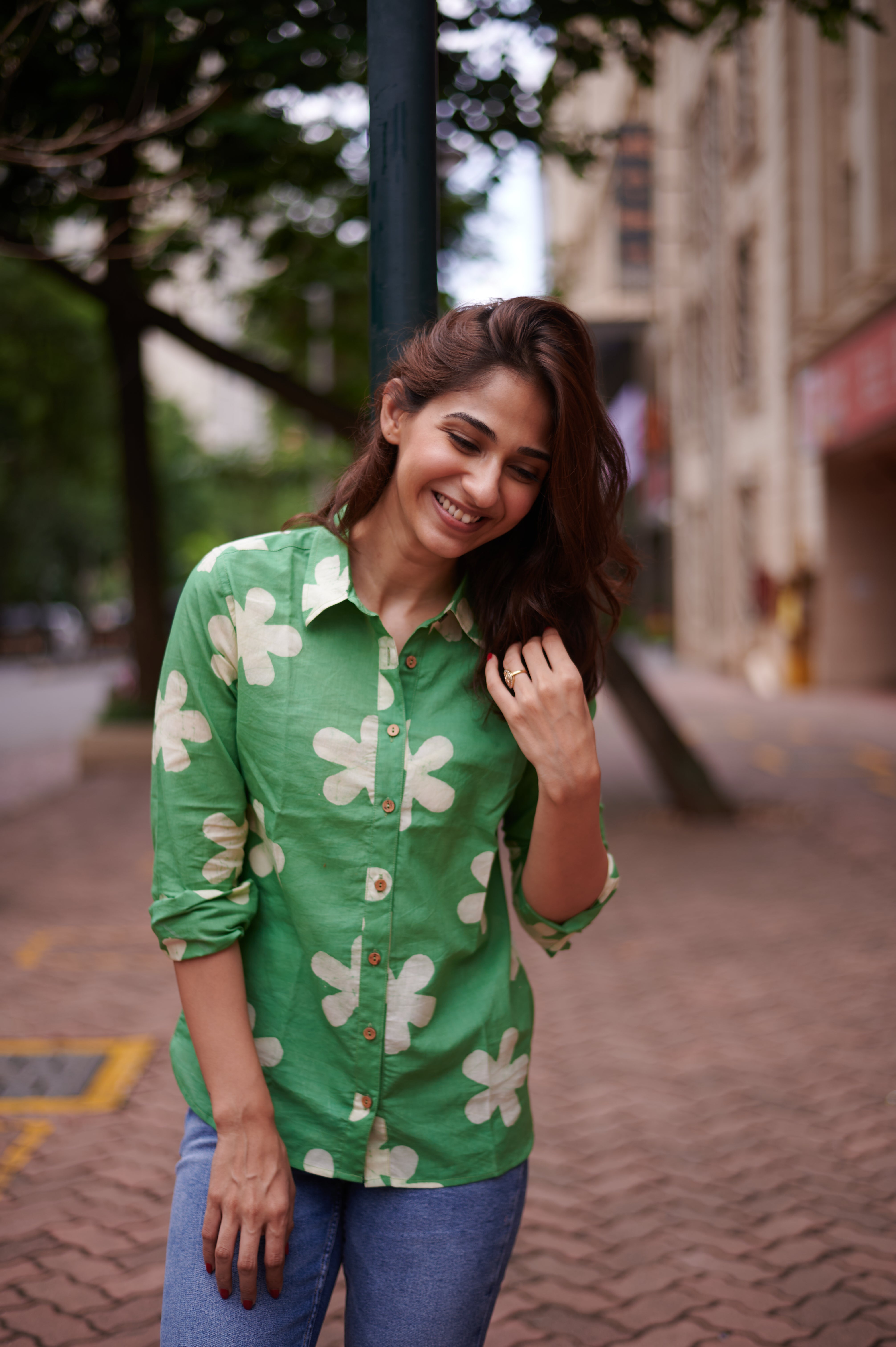 Green Spring Cotton Printed Shirt