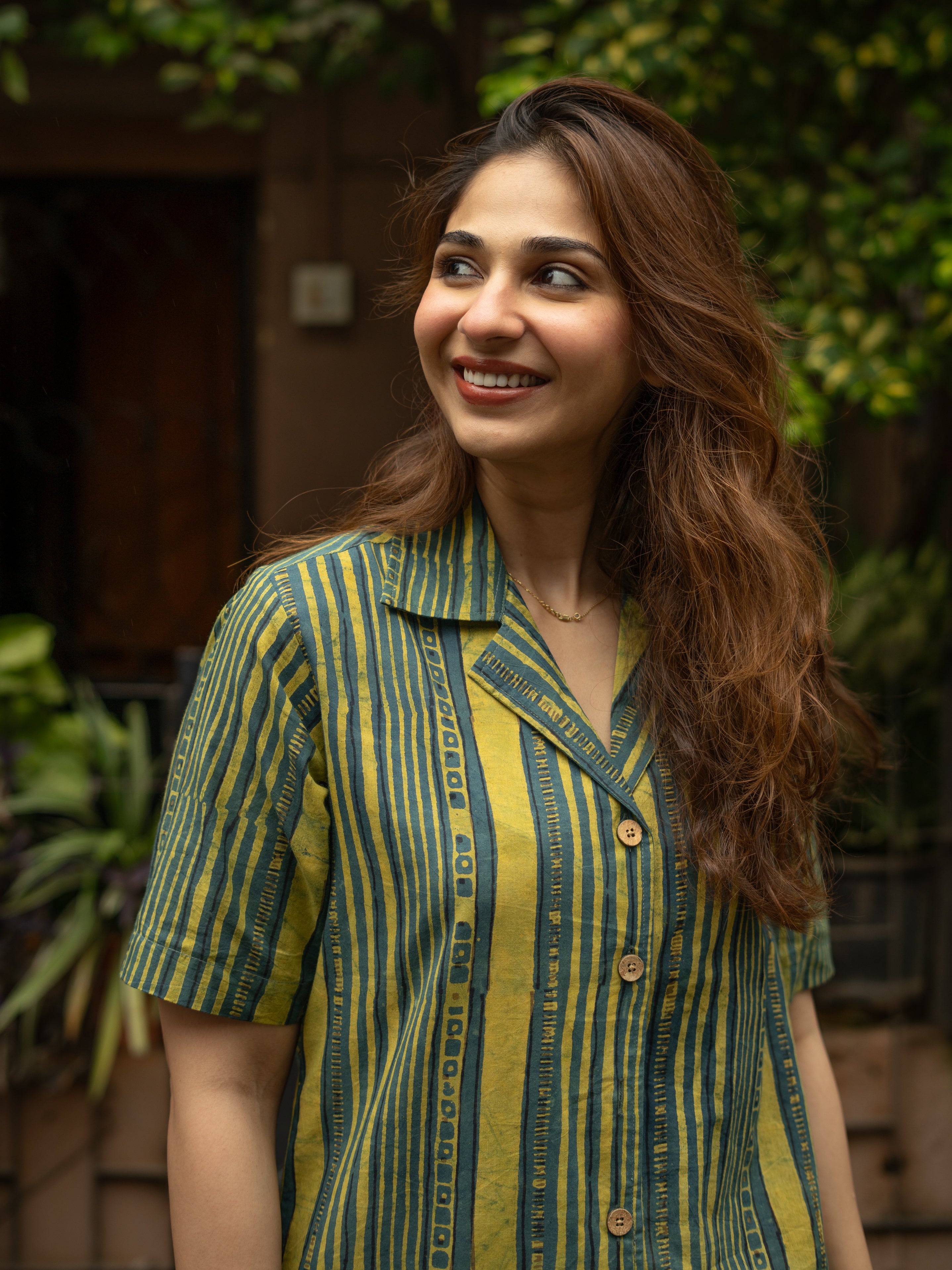Green Stripe Handblock Cotton Shirt Kurti