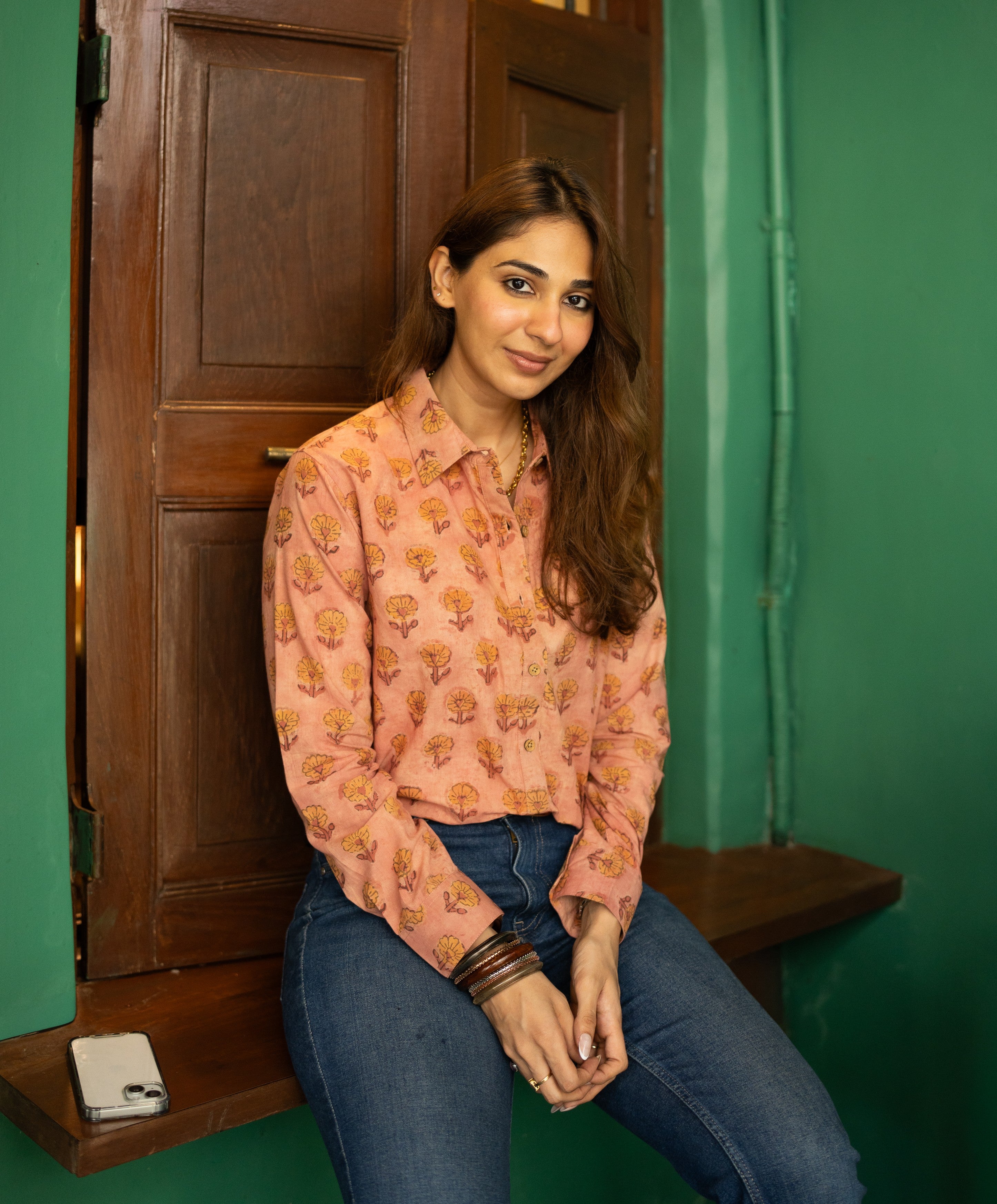 Orange Mud Floral Block Print Cotton Shirt