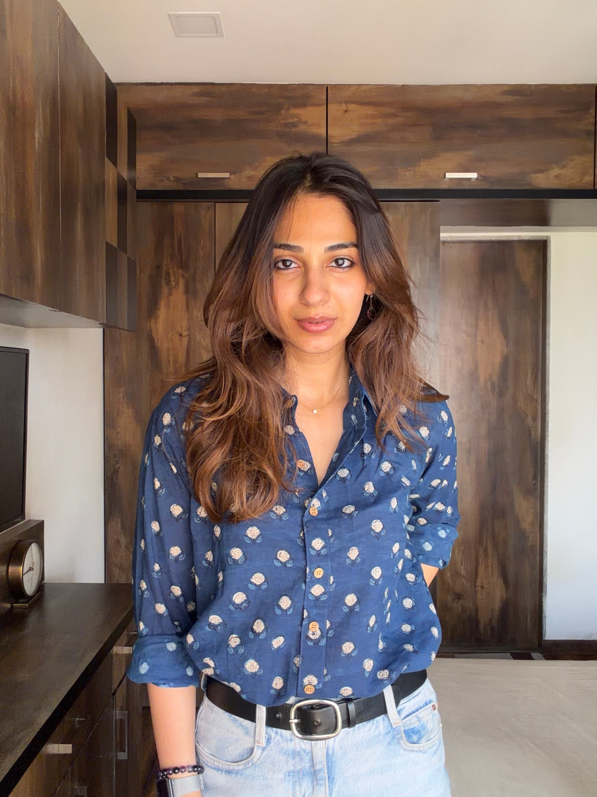 Blue Floral Handblock Cotton Shirt