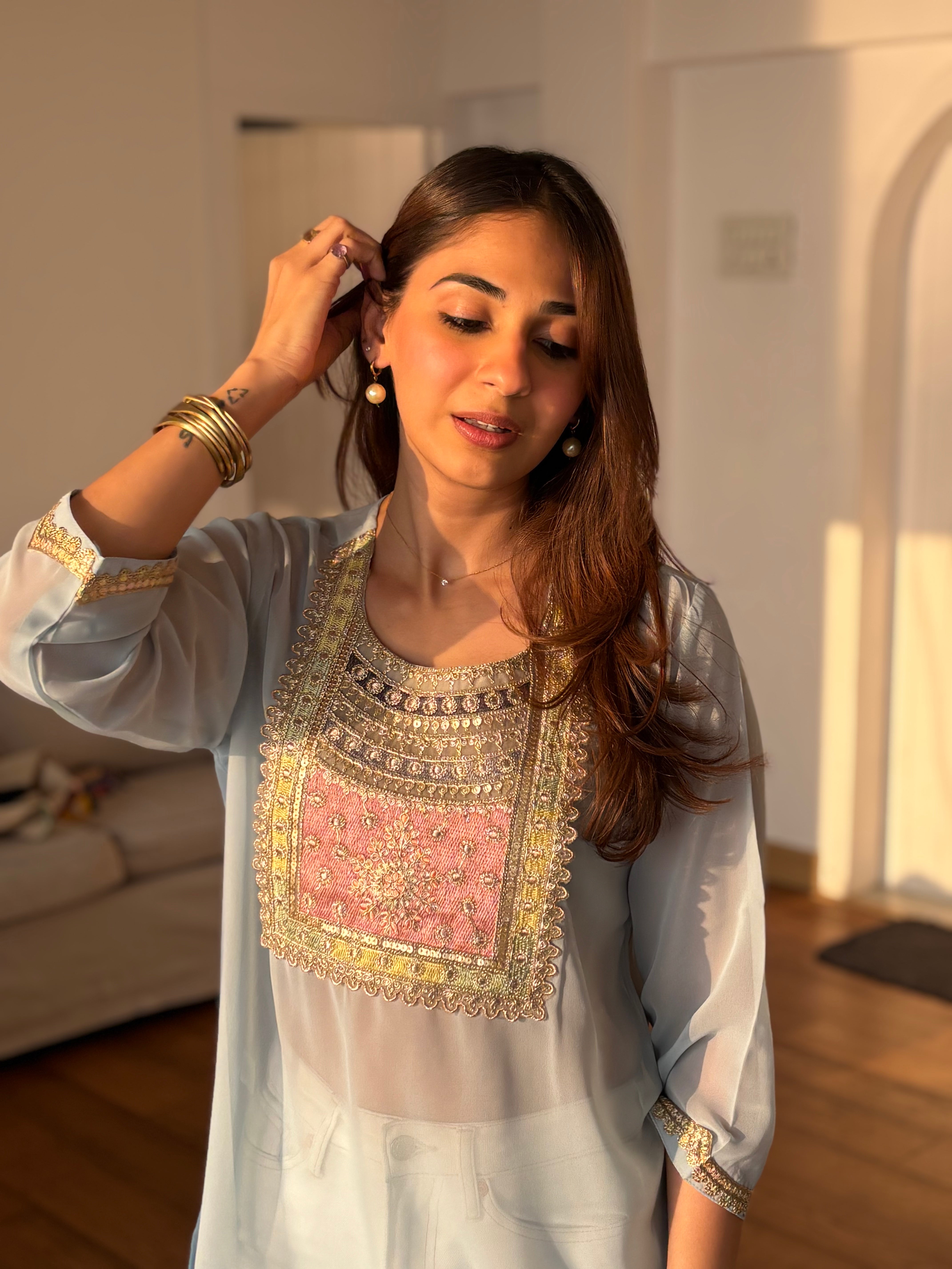 Mint Blue Aaina Kurti