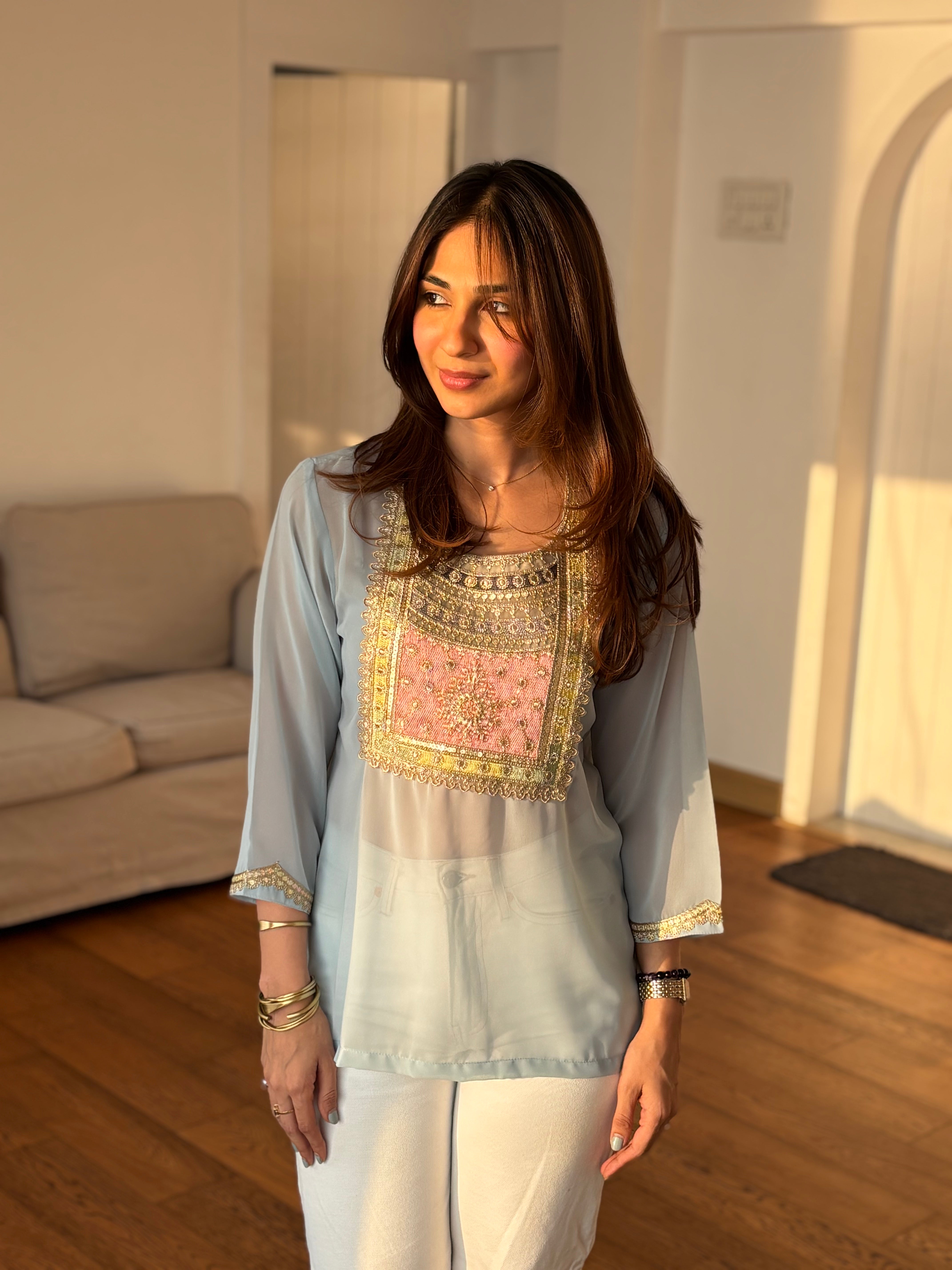 Mint Blue Aaina Kurti