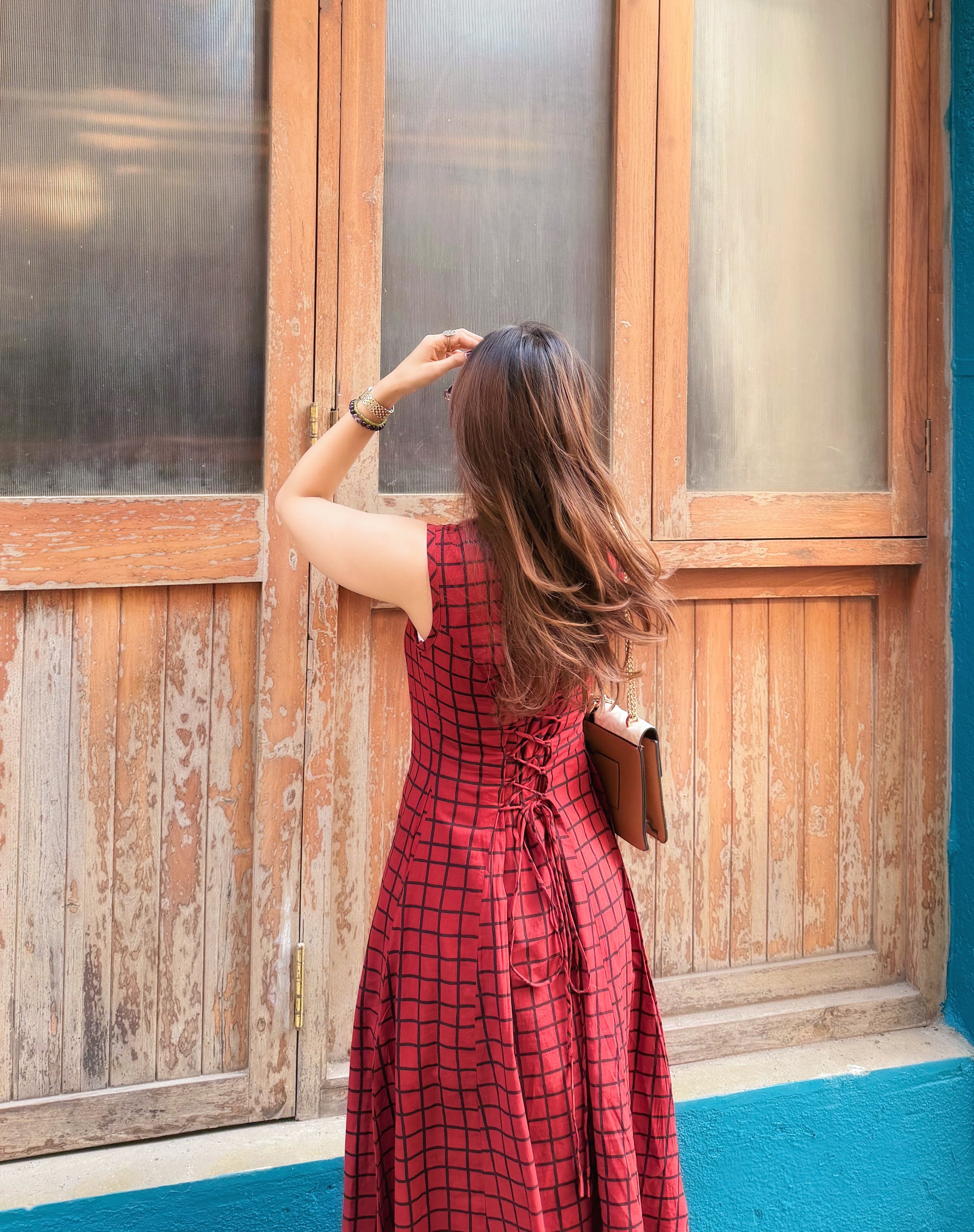Red Ajrakh Cotton Corset Dress