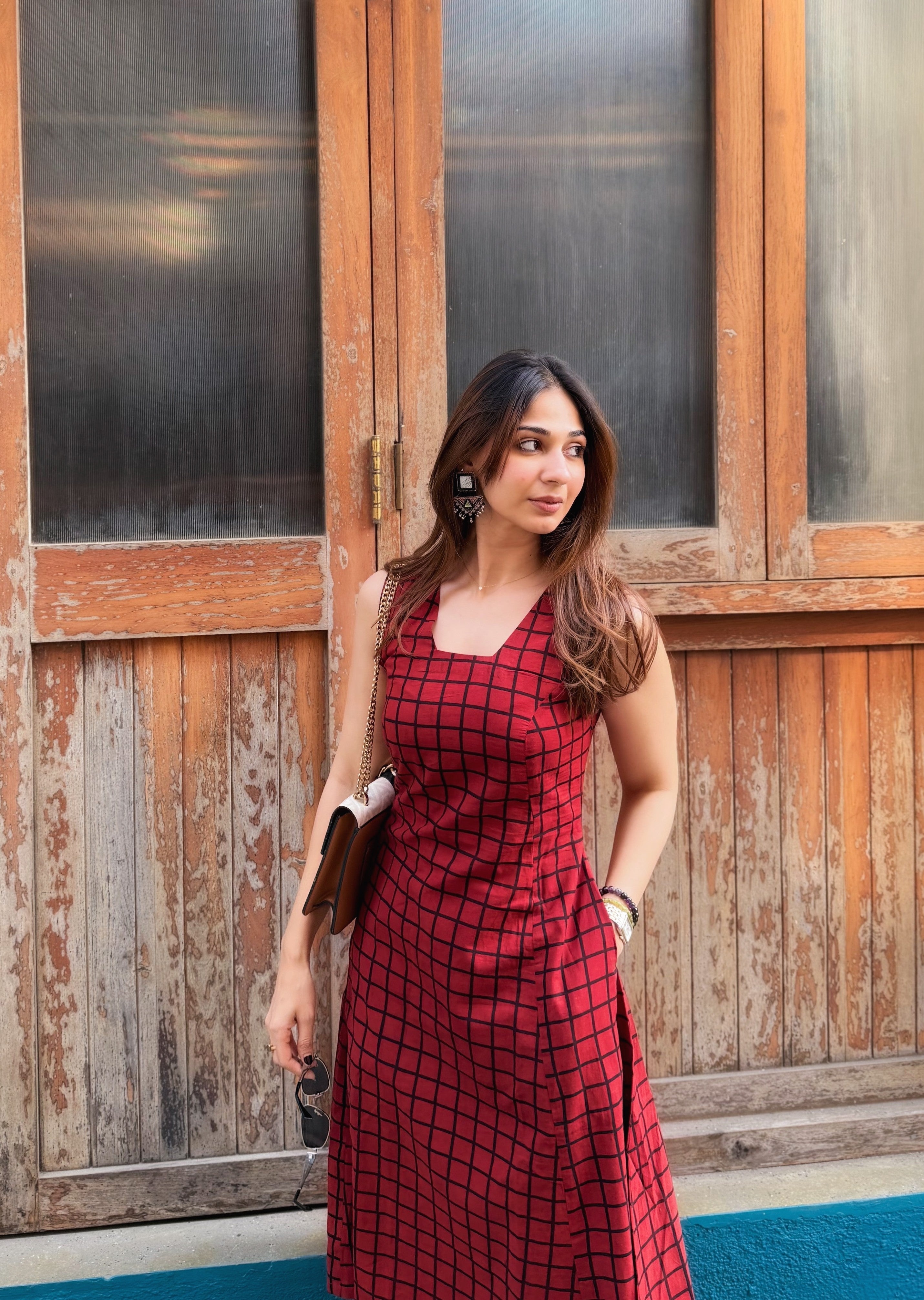 Red Ajrakh Cotton Corset Dress