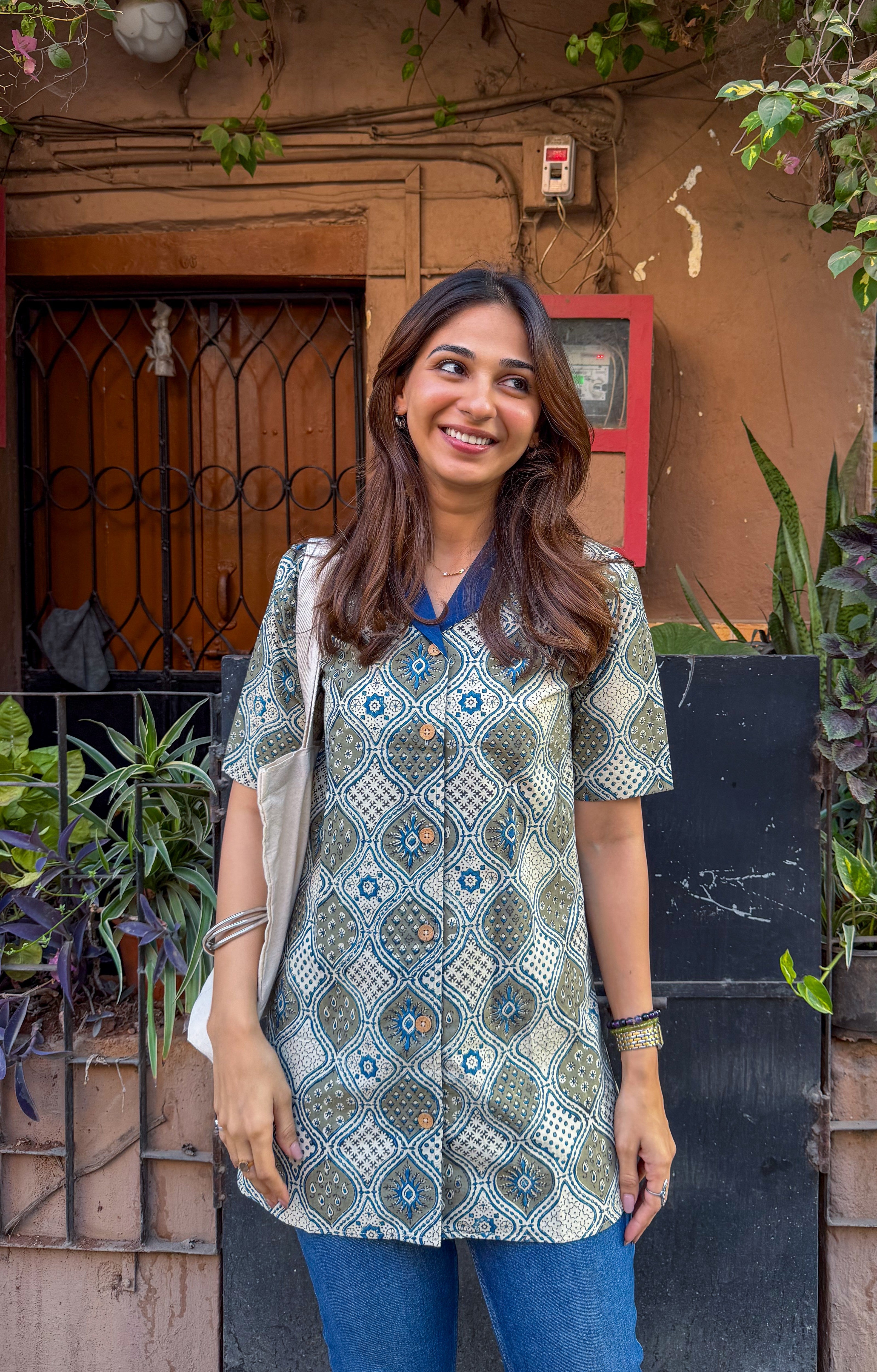 Karigiri Ajrakh Natural Dye Cotton Shirt Kurti