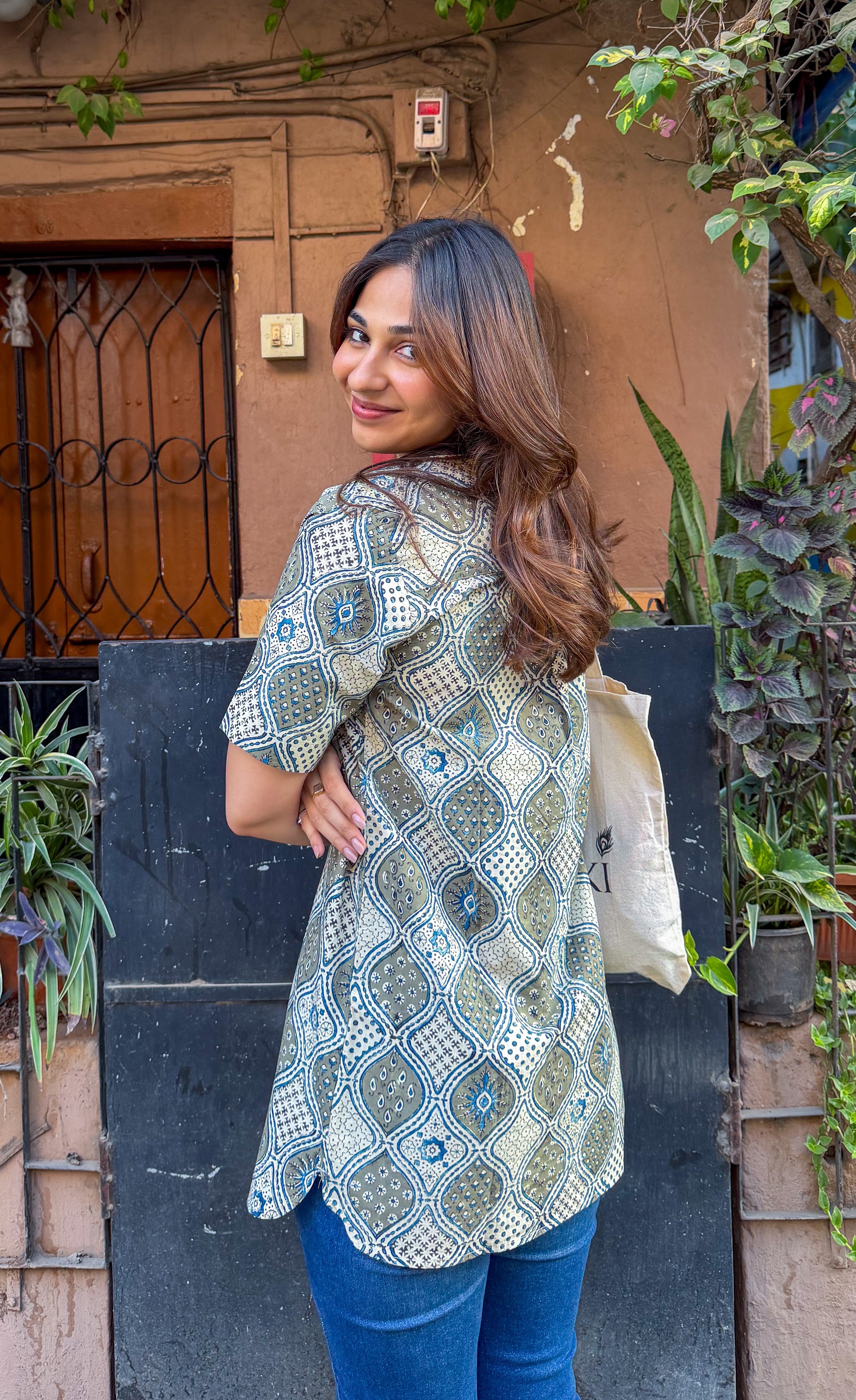 Karigiri Ajrakh Natural Dye Cotton Shirt Kurti
