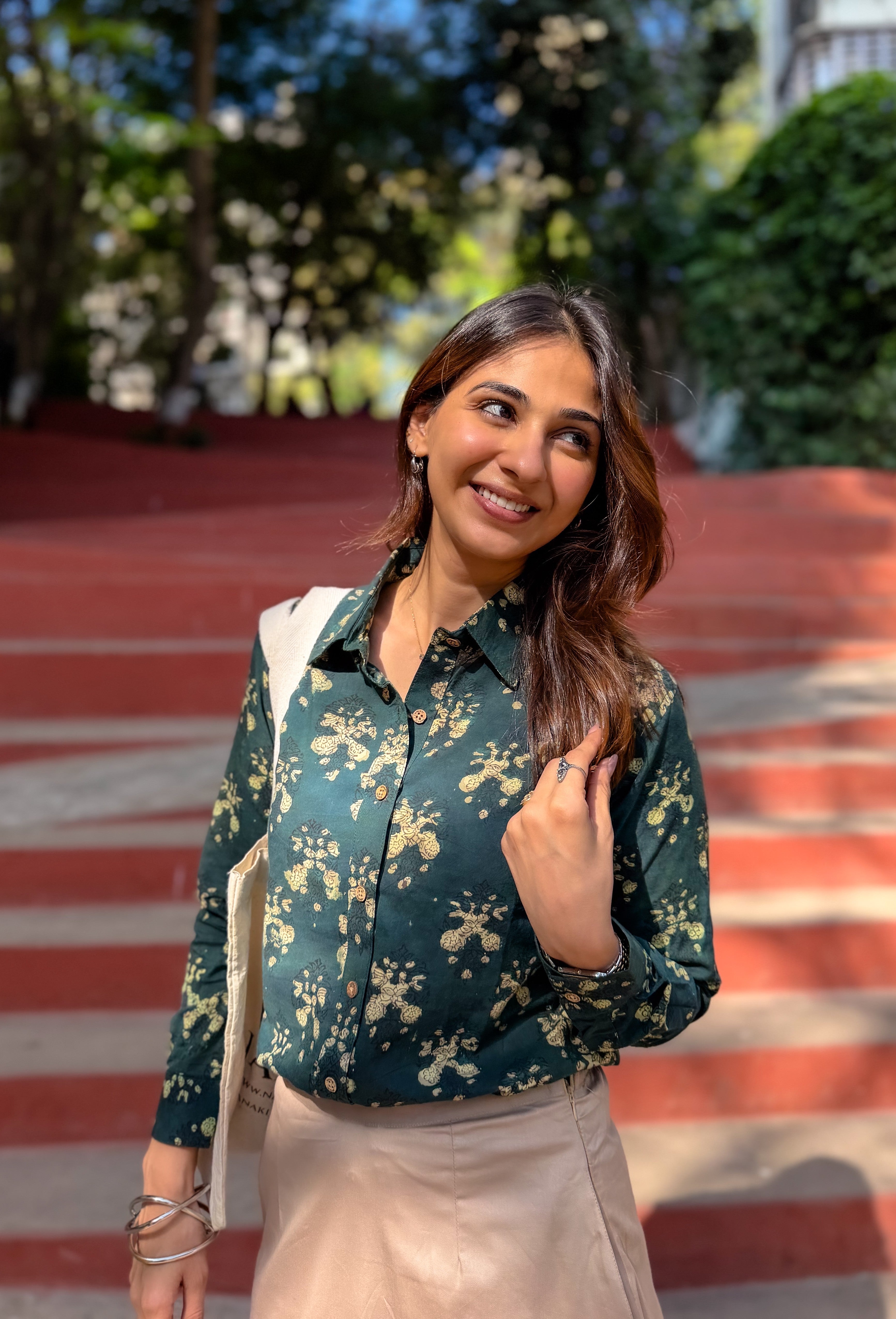 Nilgiri Phool Handblock Cotton Shirt