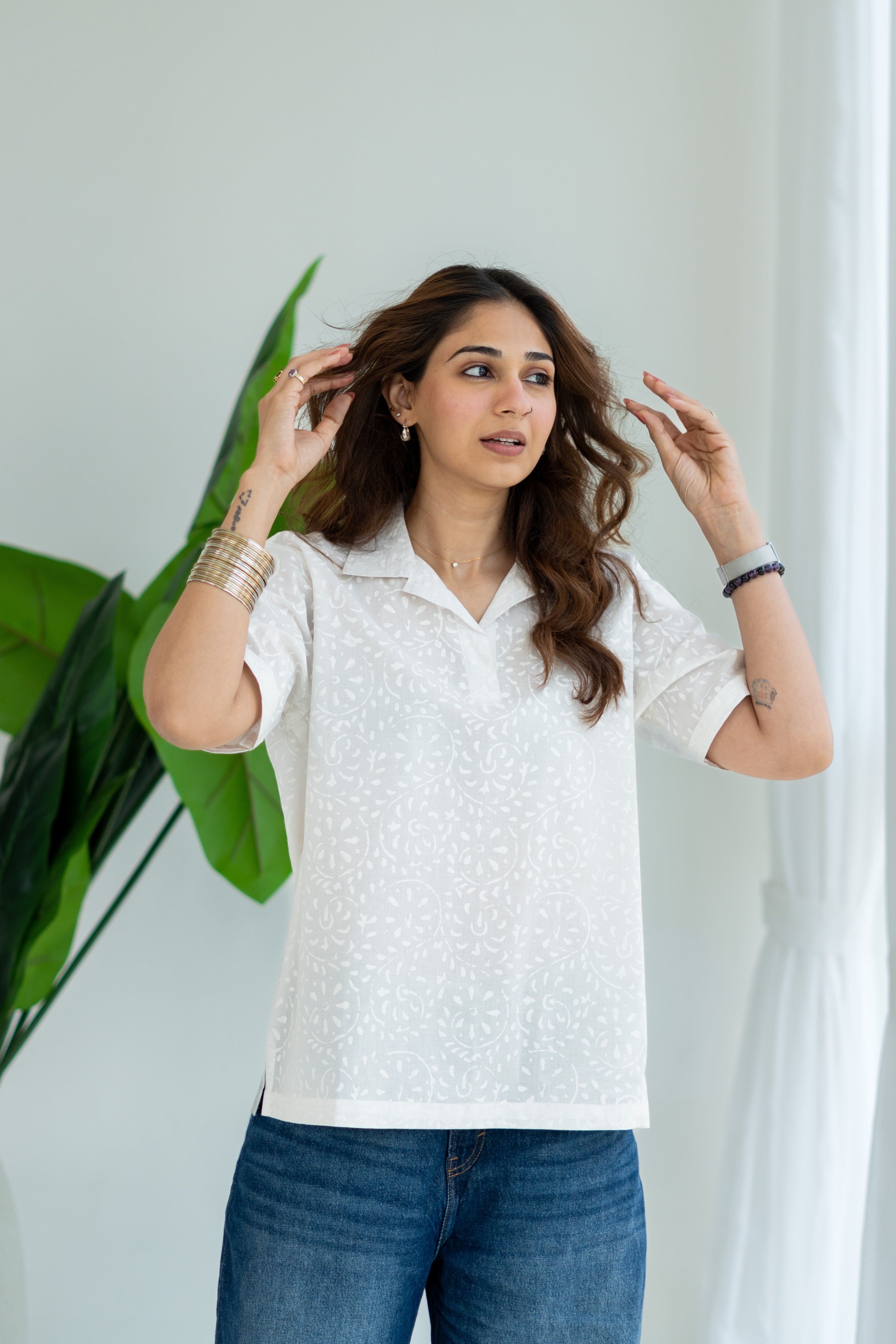 White Self Print Unisex Cotton TShirt