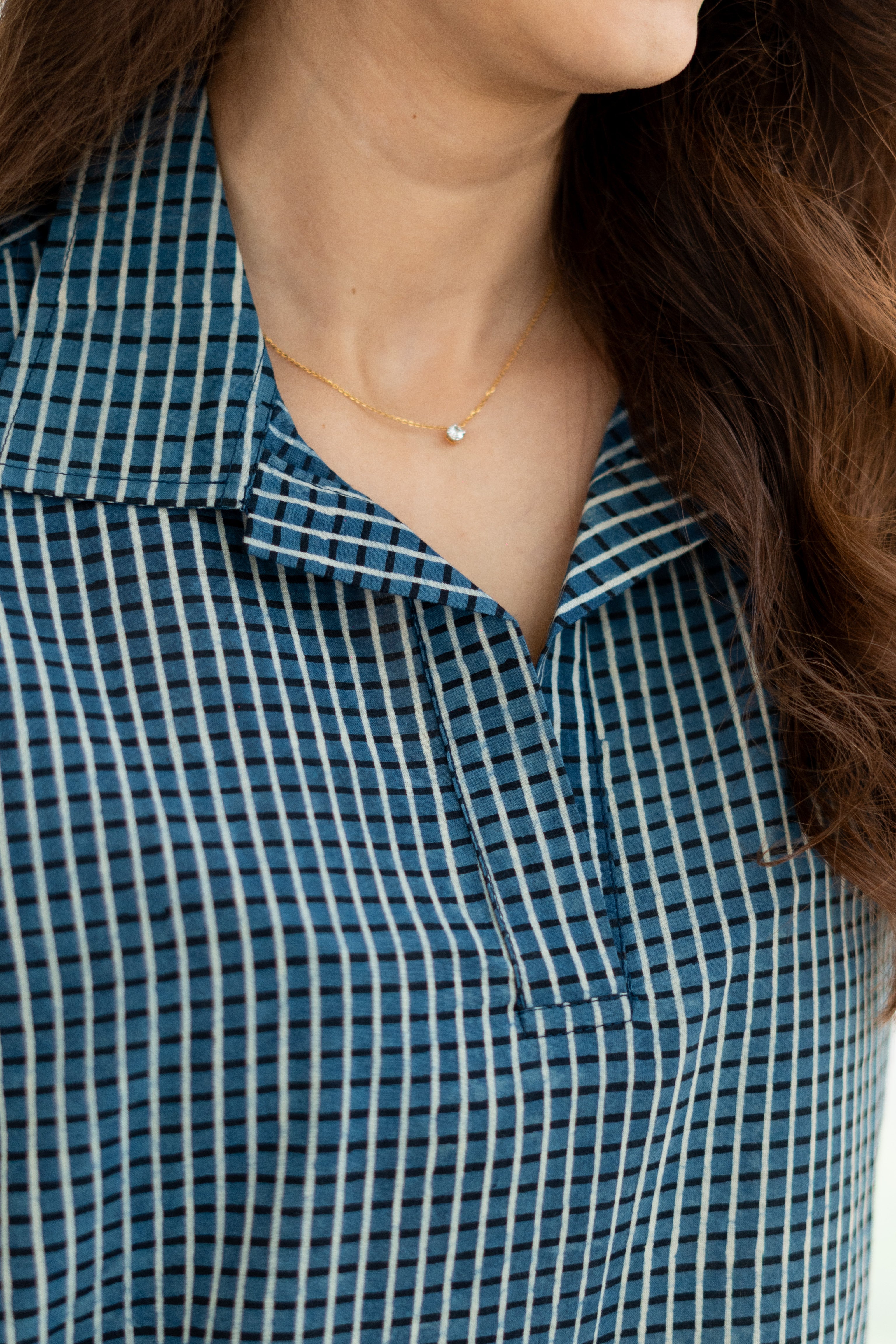 Indigo Ajrakh Checks Unisex Cotton T Shirt