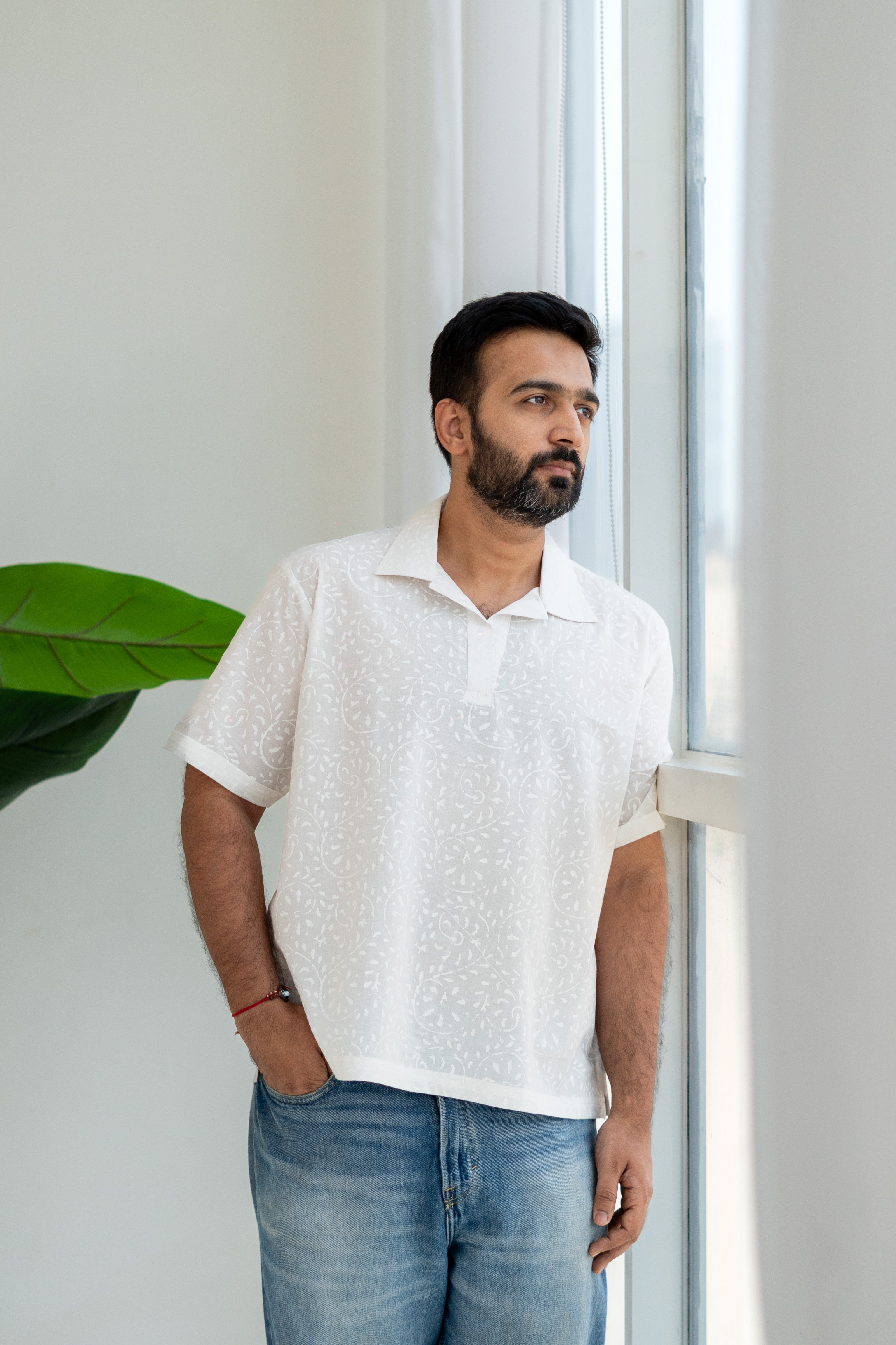 White Self Print Unisex Cotton TShirt