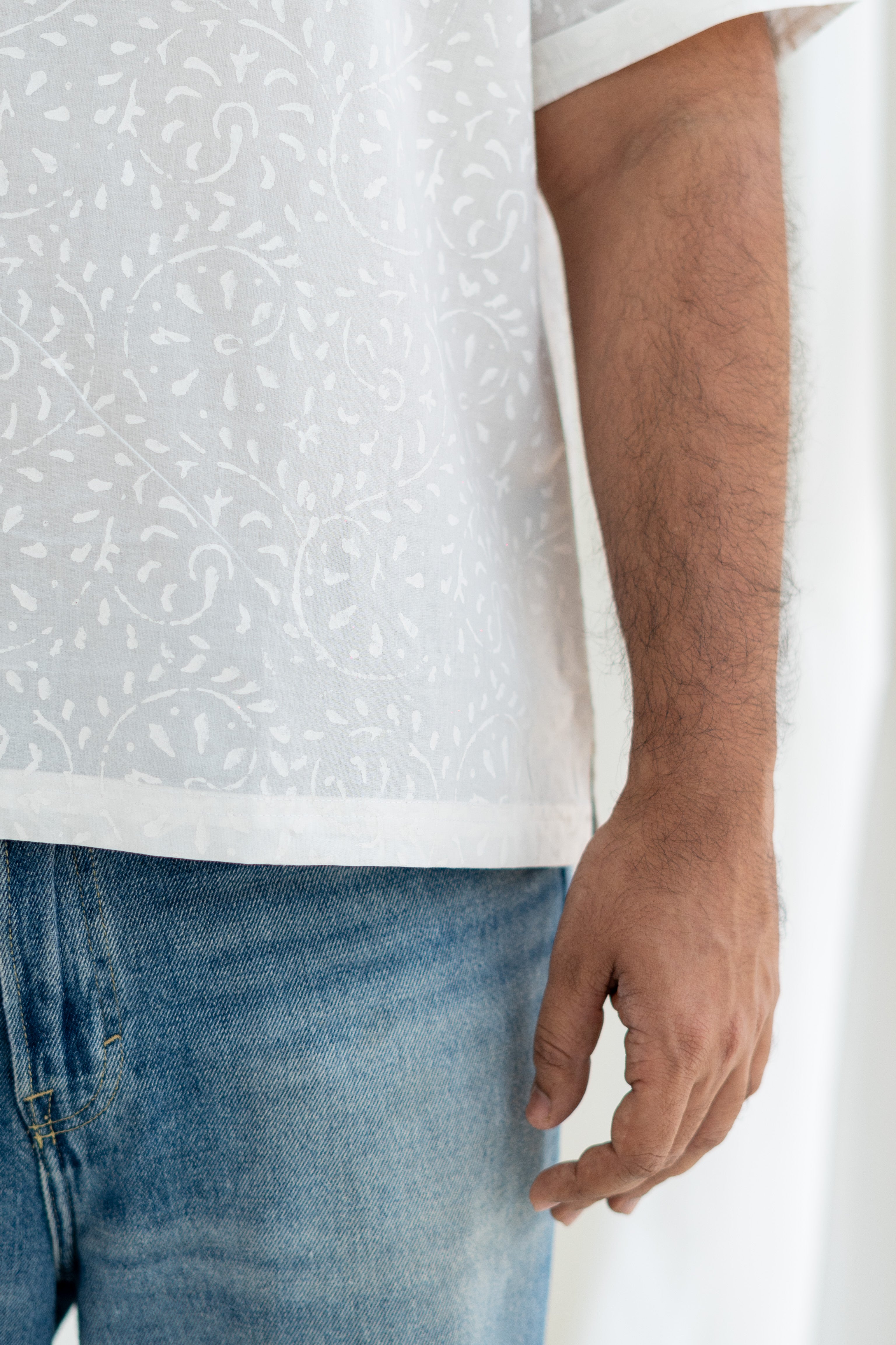 White Self Print Unisex Cotton TShirt