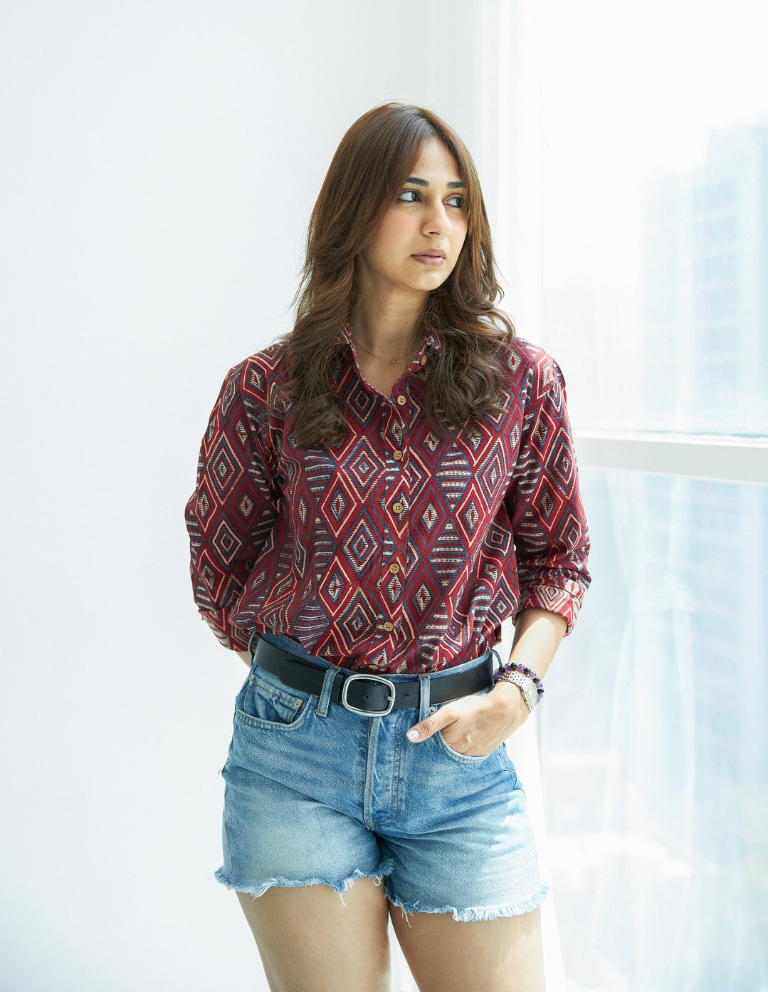 Red Diamond Handblock Cotton Shirt