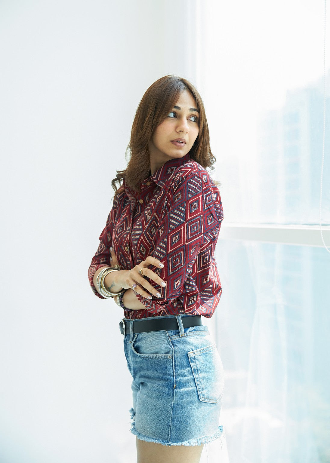Red Diamond Handblock Cotton Shirt