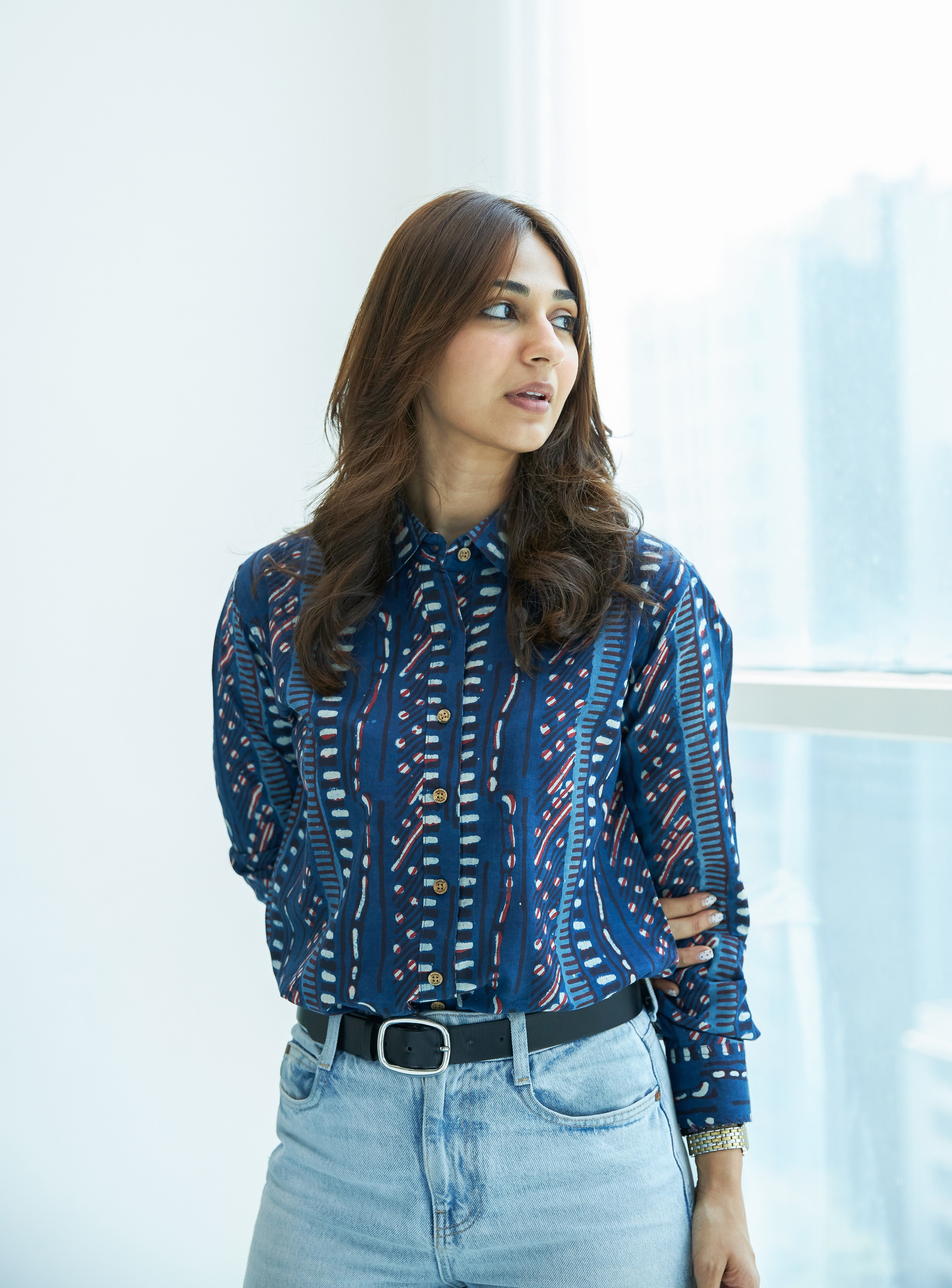 Indigo Stripe Block Print Cotton Shirt