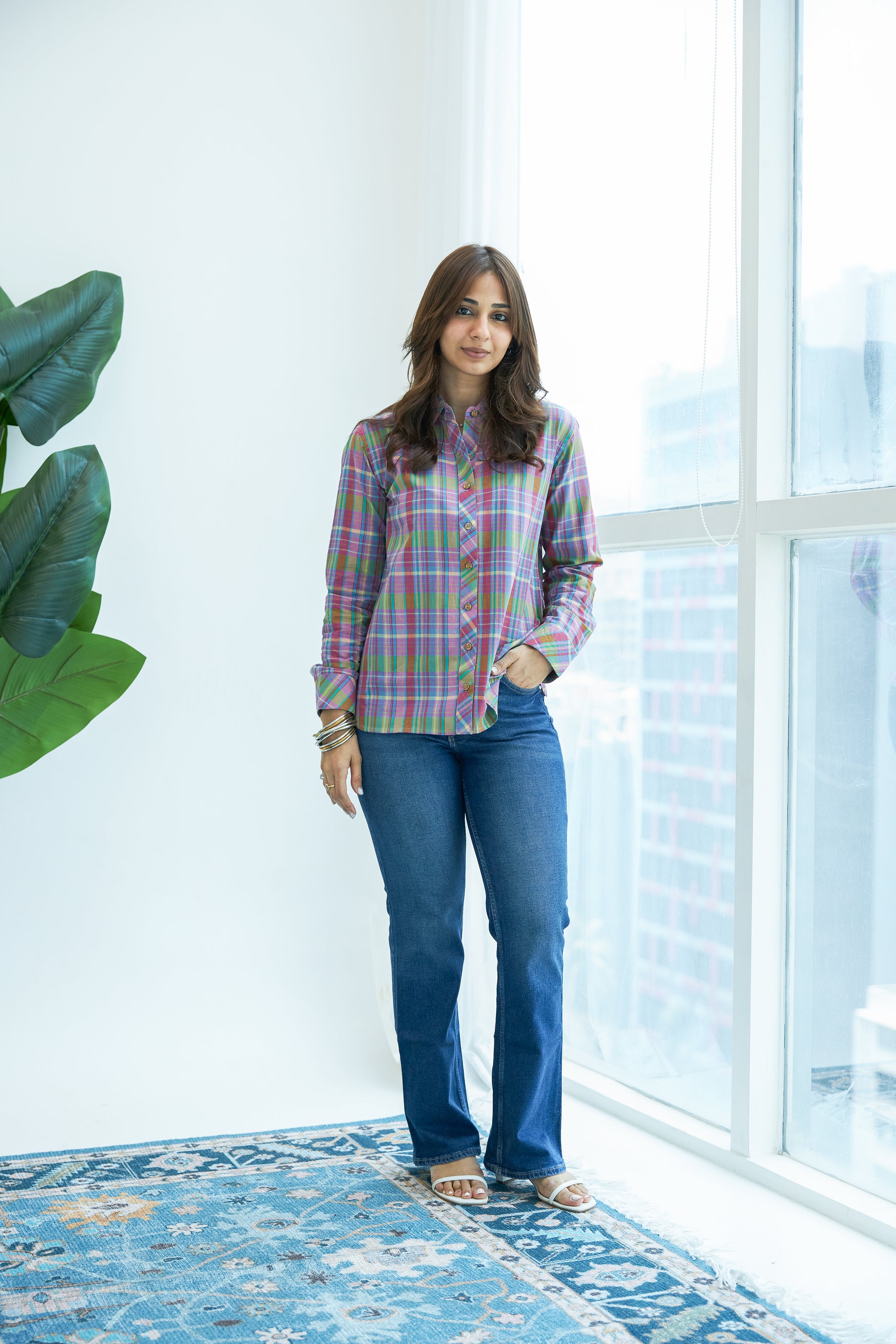 Green Purple Madras Cotton Checks