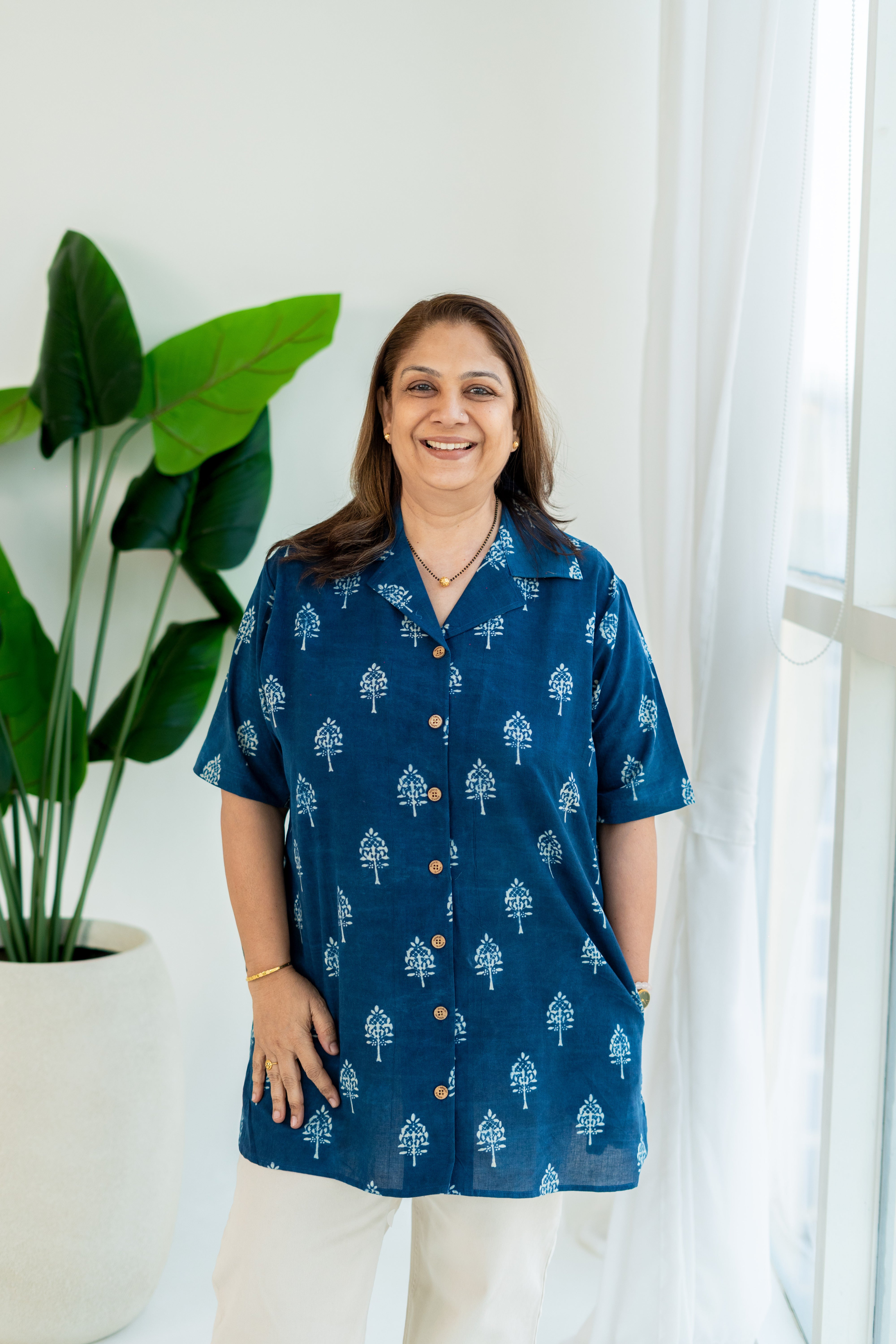 Navy Blue Ajrakh Handblock Cotton Shirt Kurti