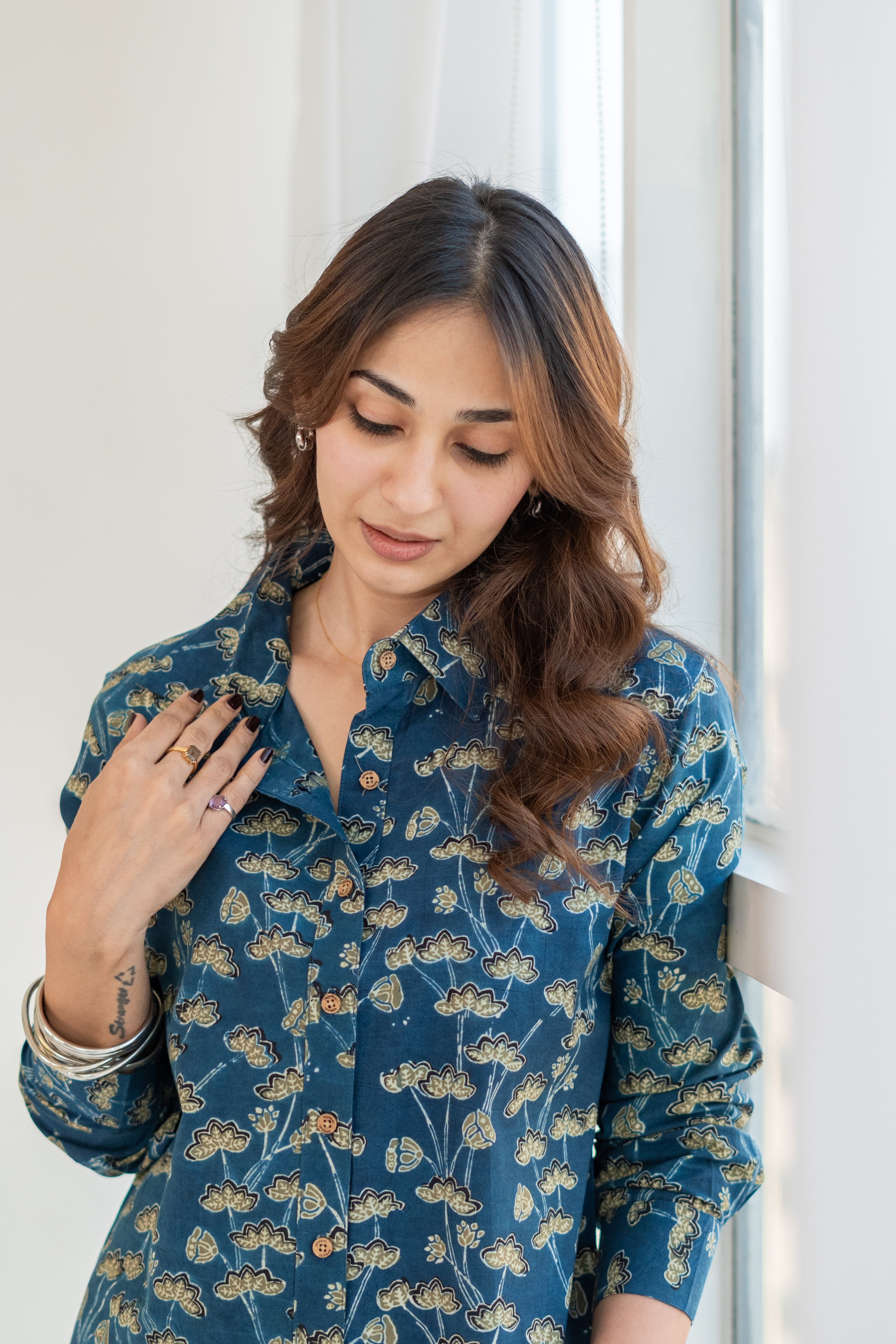 Ajrakh Sky Heaven Handblock Cotton Shirt