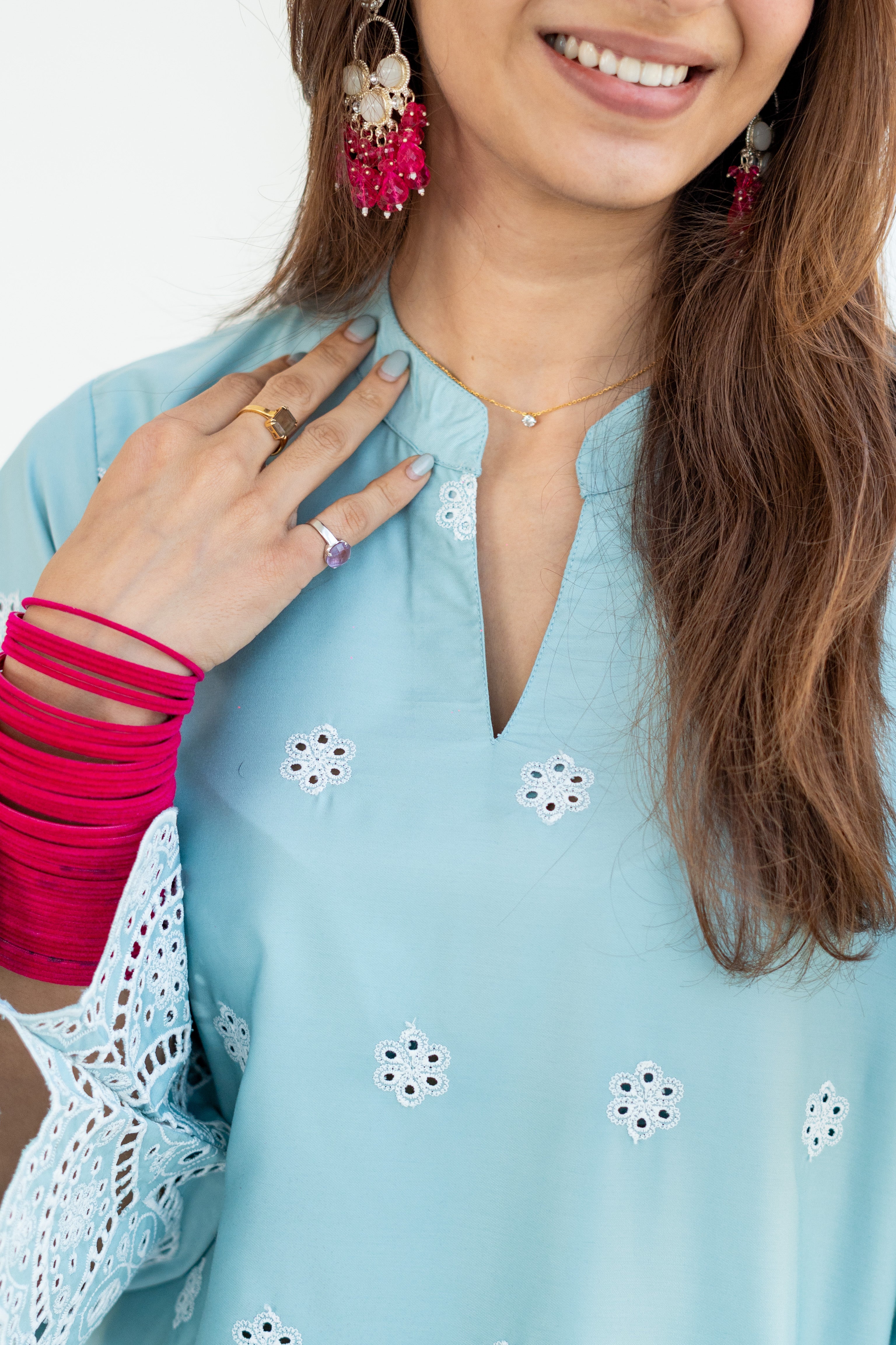 Mint Blue Embroidered Farshi Salwar Set