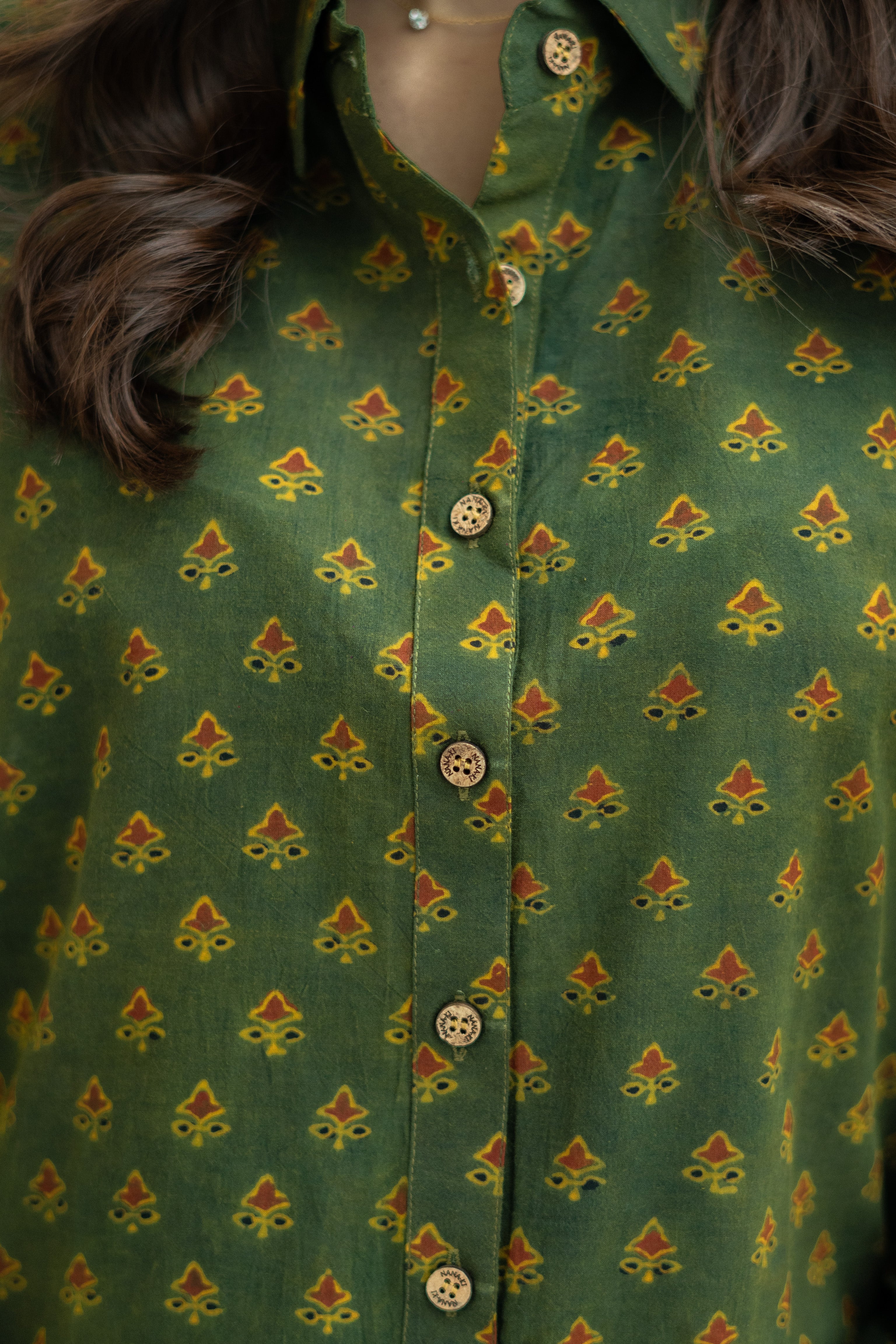 Ajrakh Green Floral Handblock Cotton Shirt