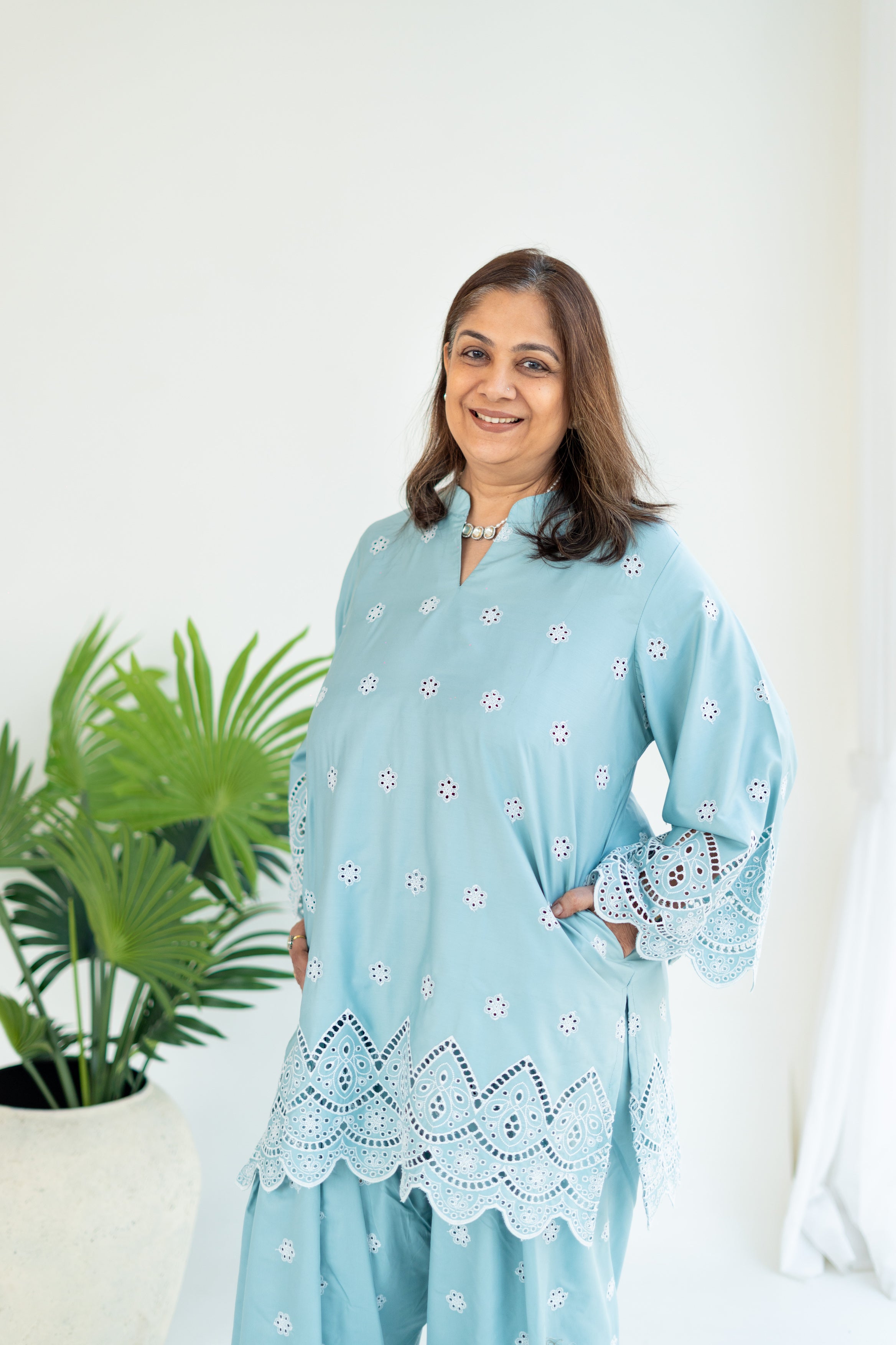 Mint Blue Embroidered Farshi Salwar Set
