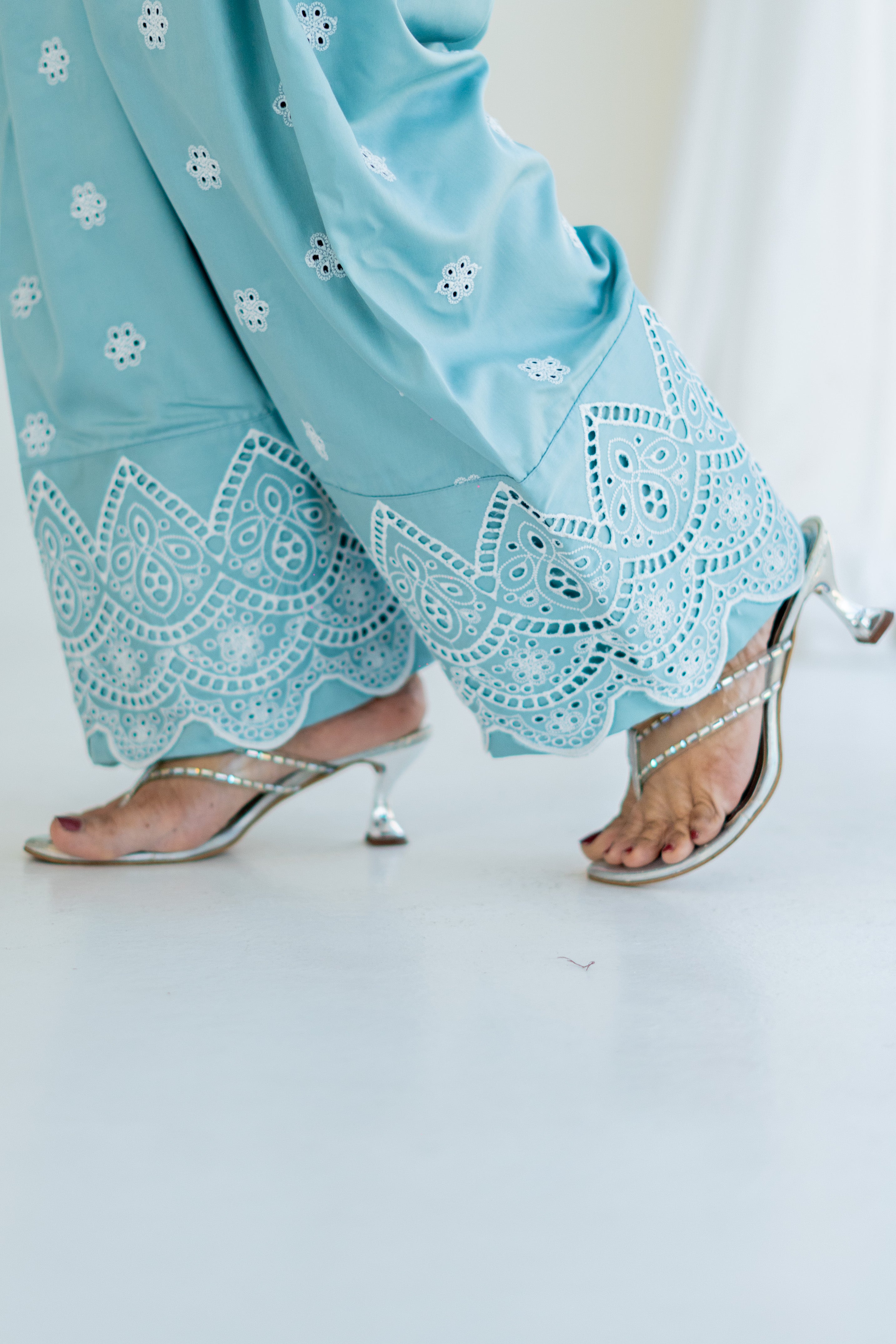 Mint Blue Embroidered Farshi Salwar Set