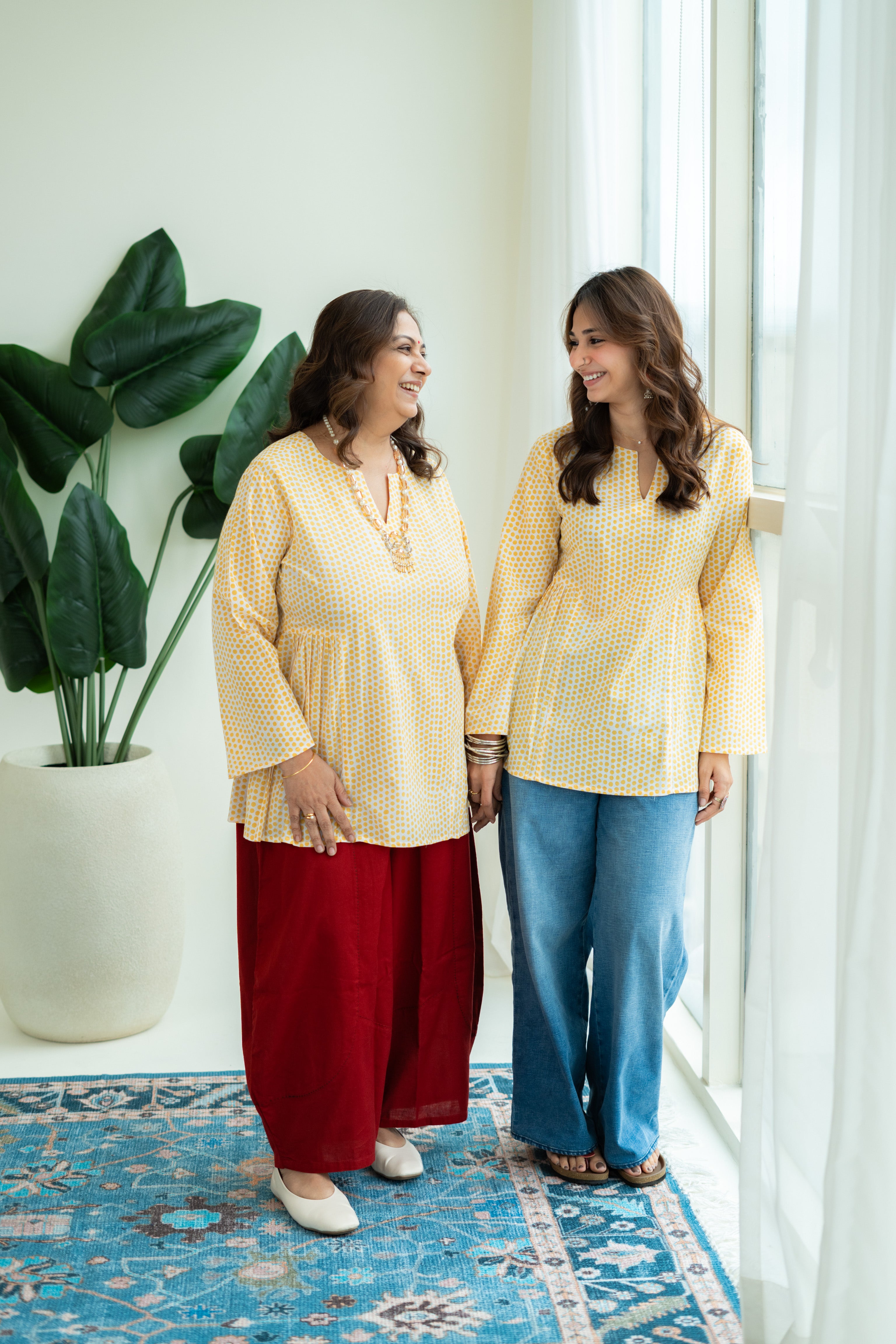 Yellow Polka Bell Sleeves Cotton Short Top