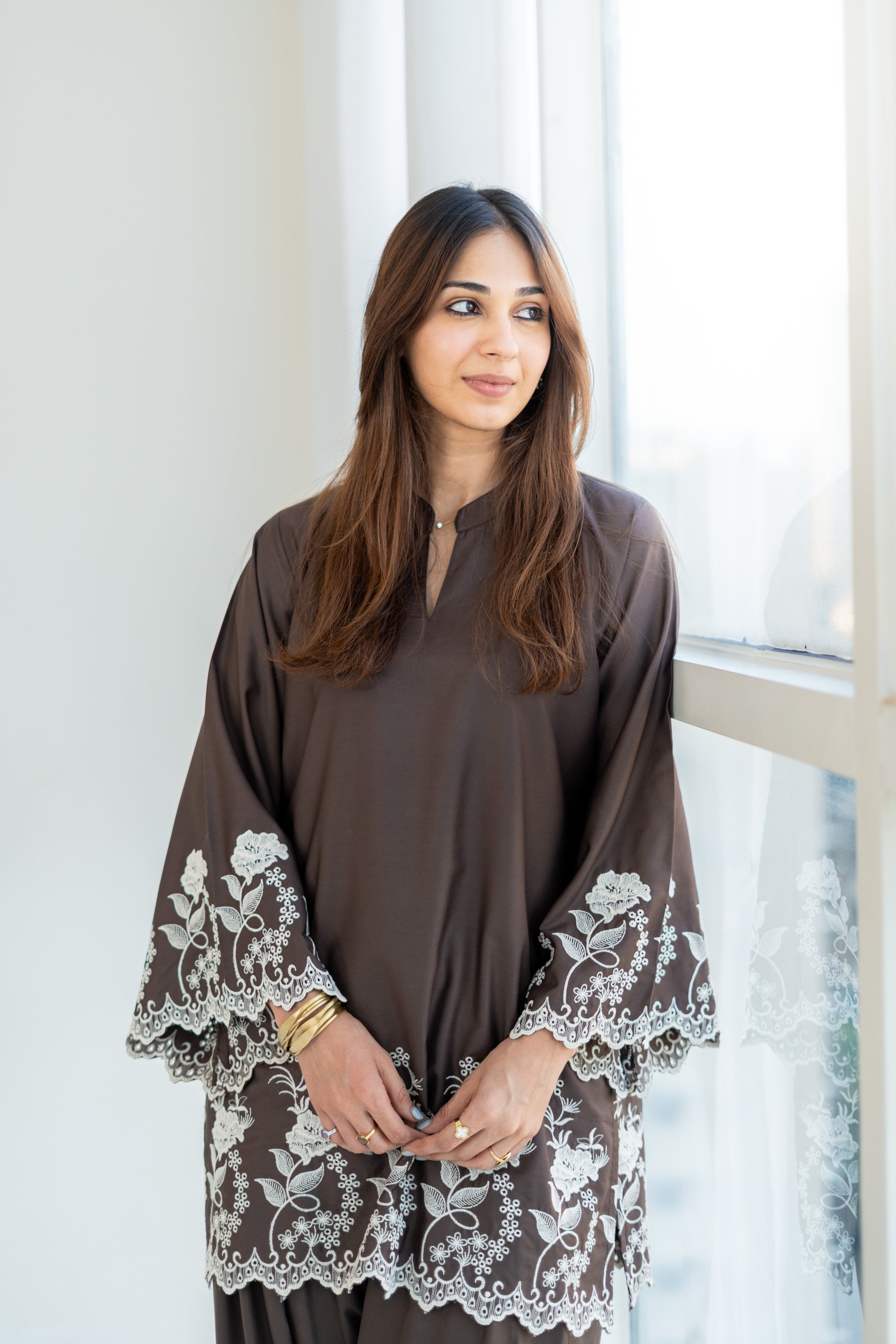 Brown Embroidered Farshi Salwar Set