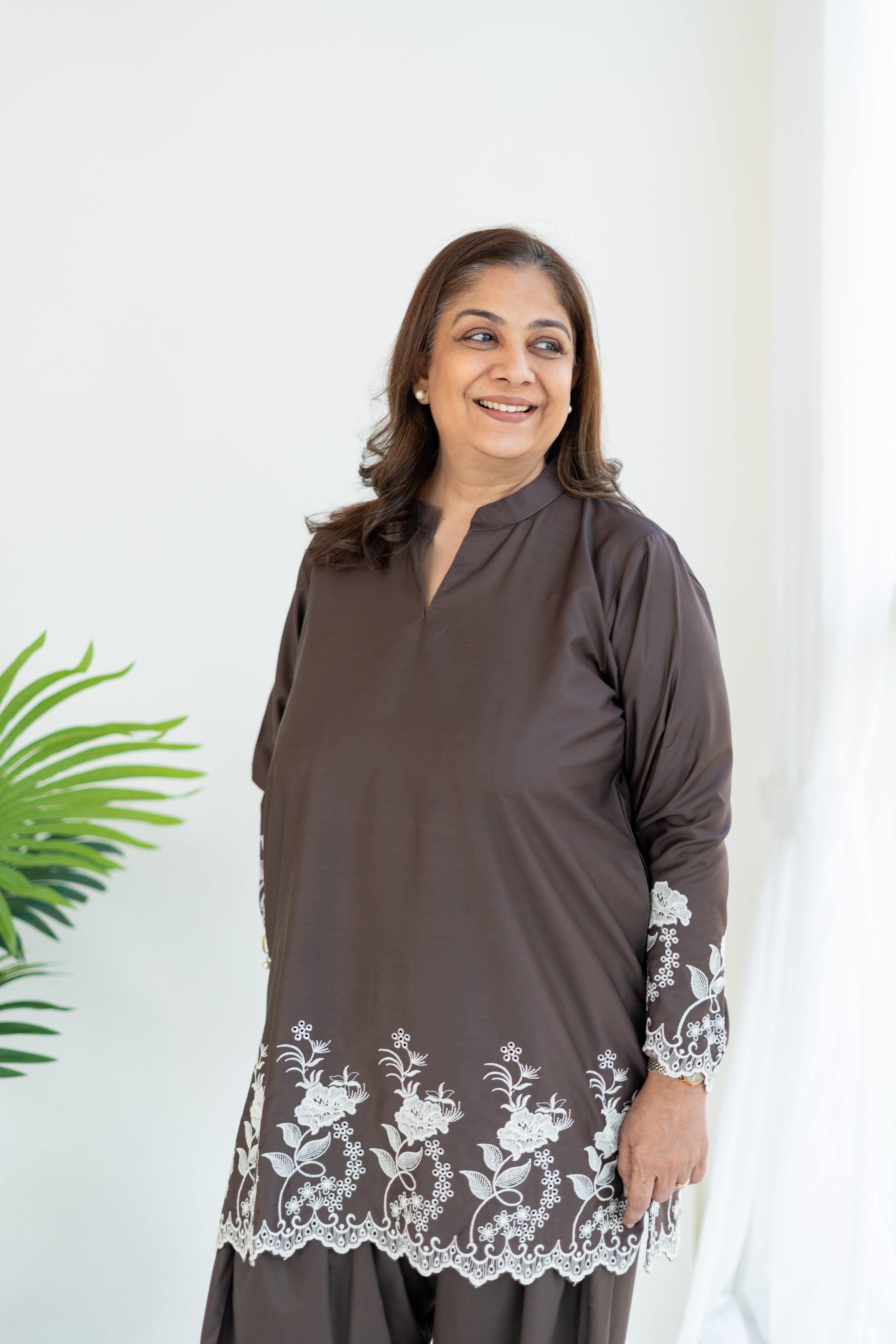 Brown Embroidered Farshi Salwar Set