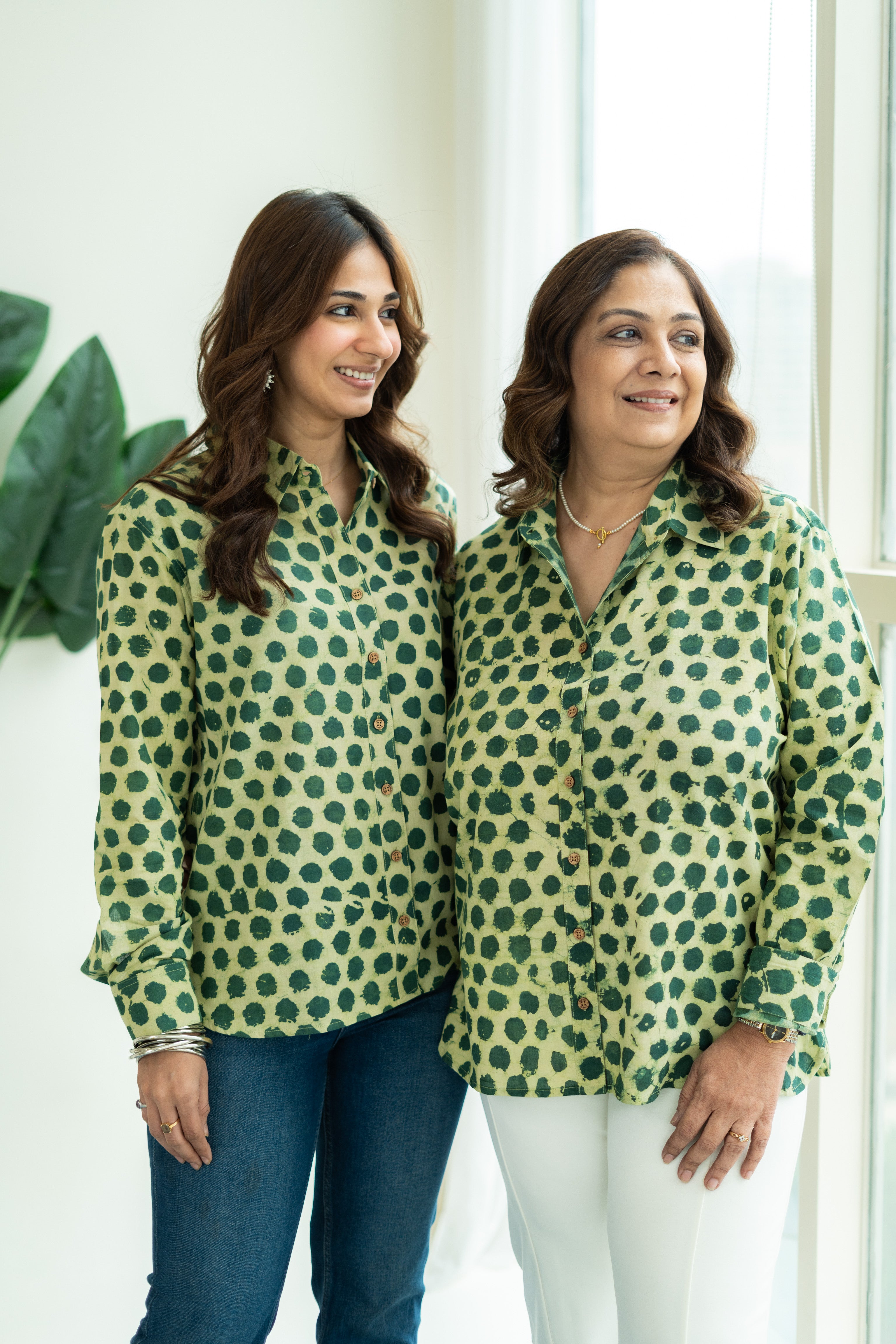 Green Polka Handblock Cotton Shirt