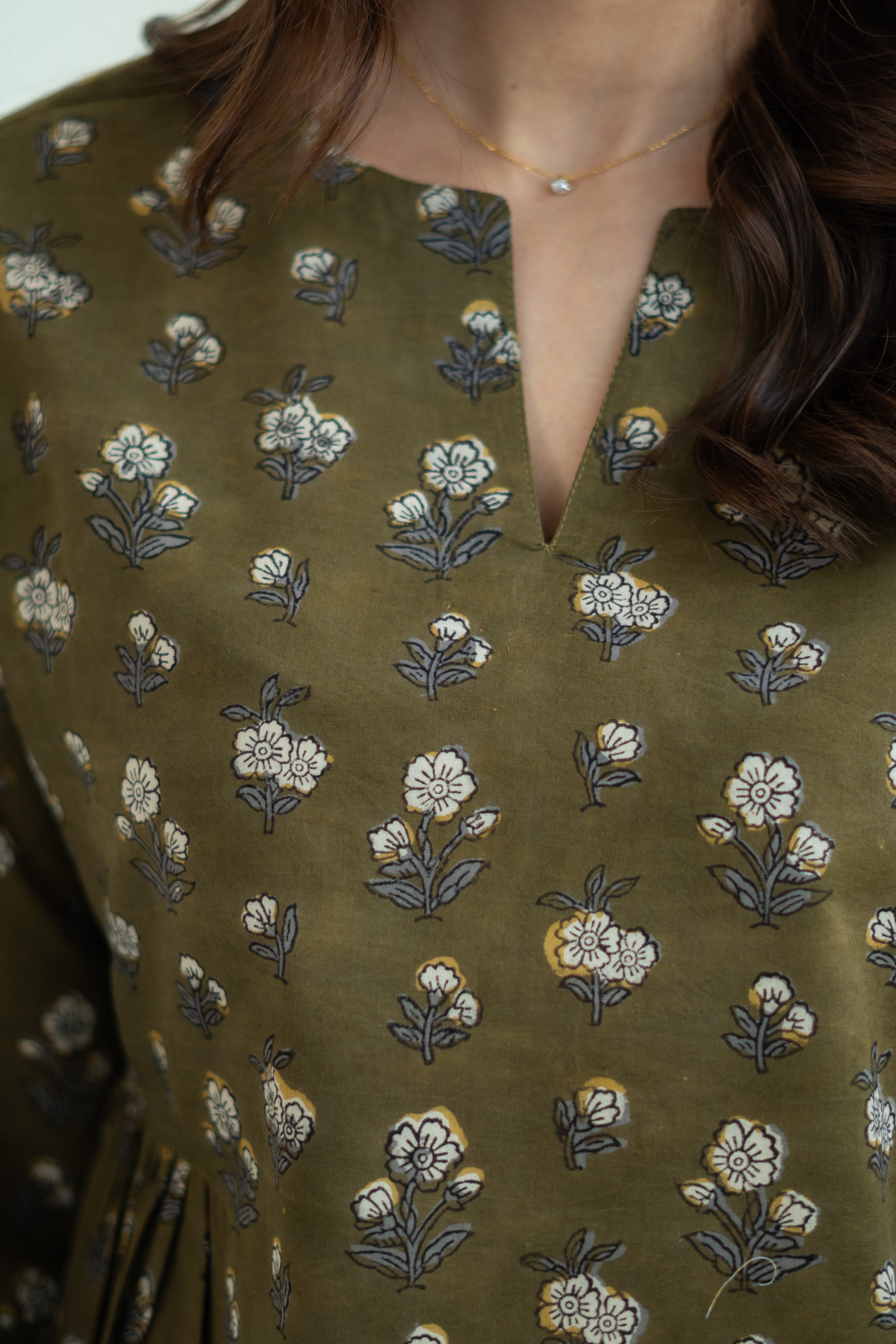 Mehendi Green Bell Sleeves Cotton Short Top
