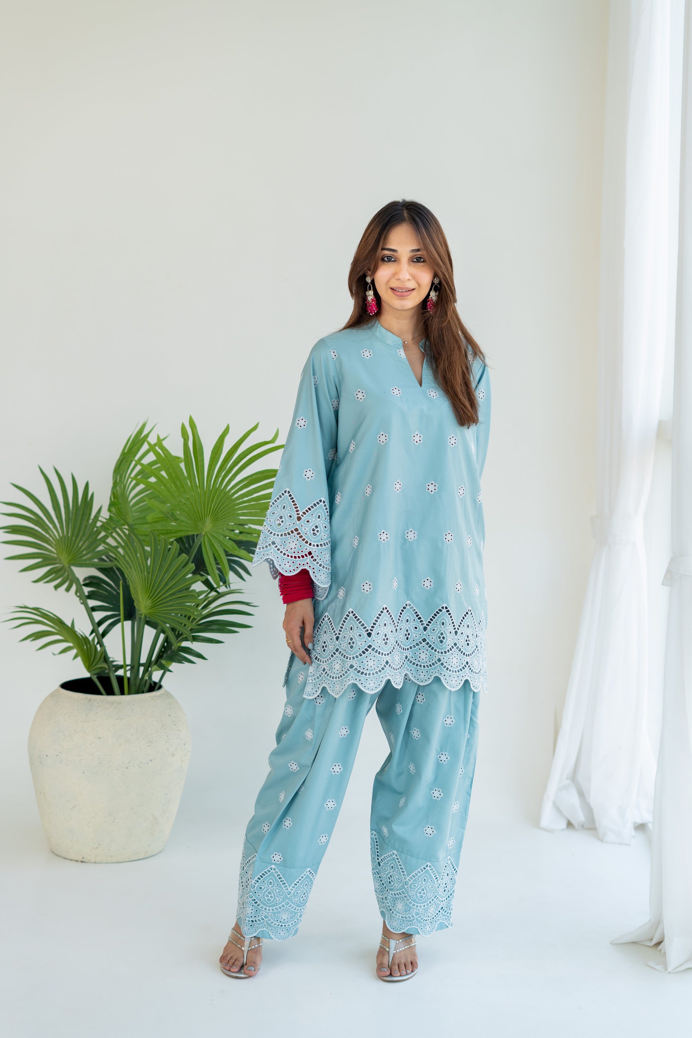 Mint Blue Embroidered Farshi Salwar Set