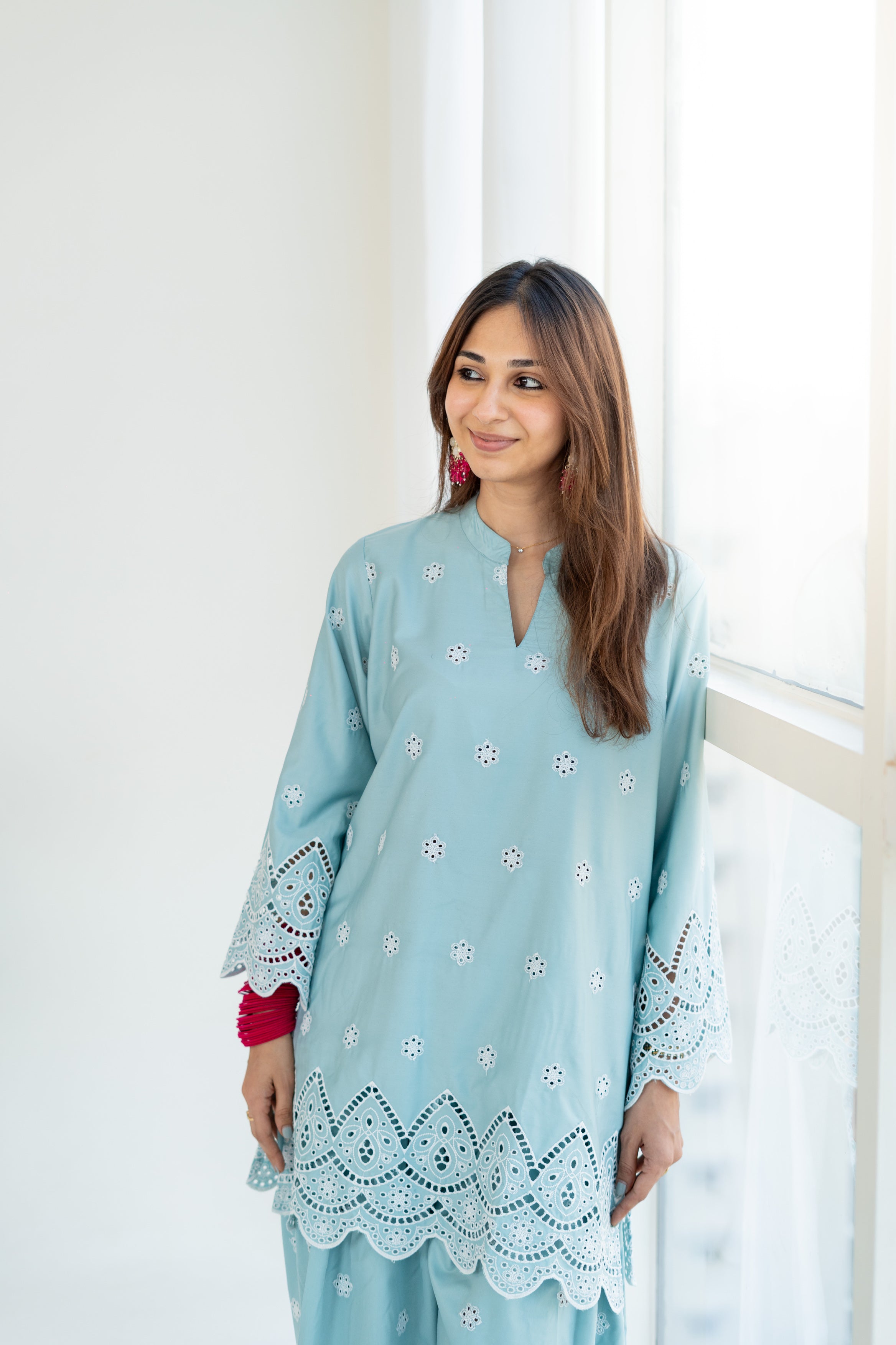Mint Blue Embroidered Farshi Salwar Set