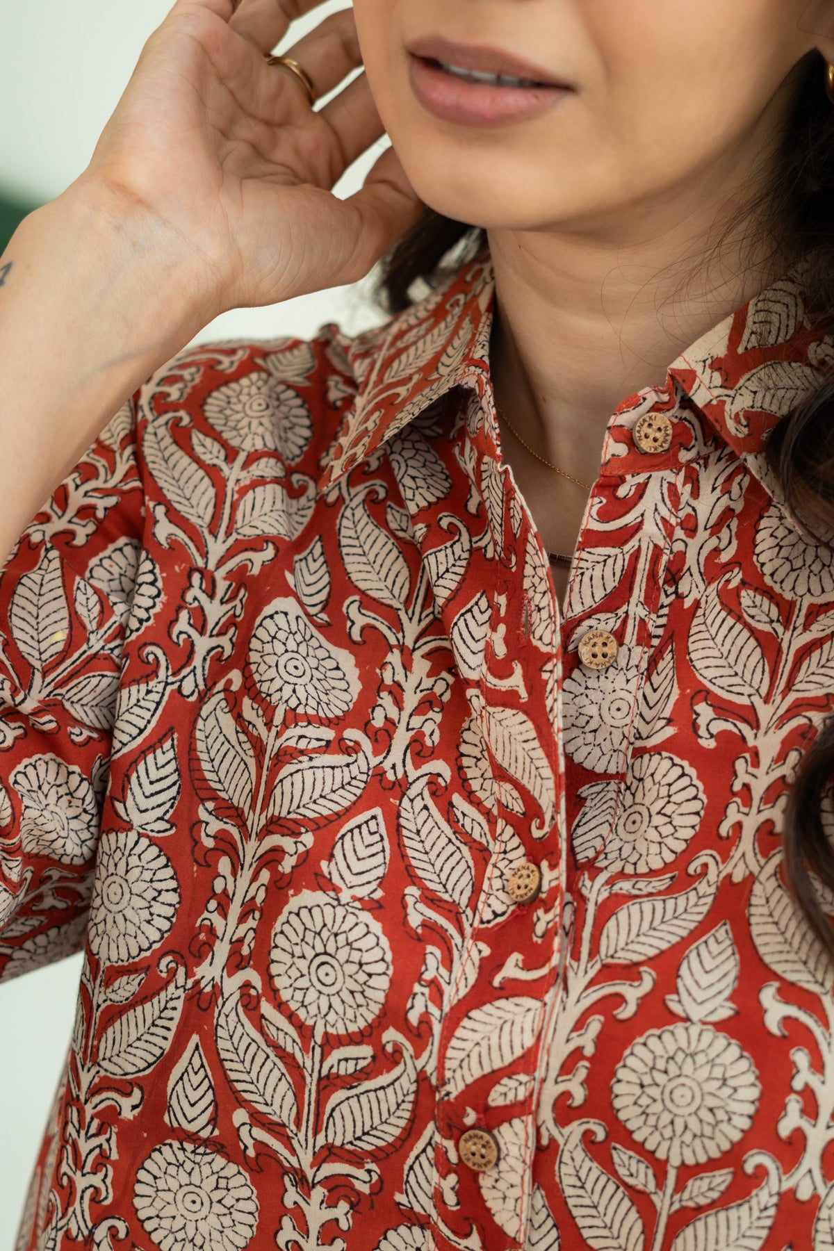 Red Sanganeri Handblock Cotton Shirt