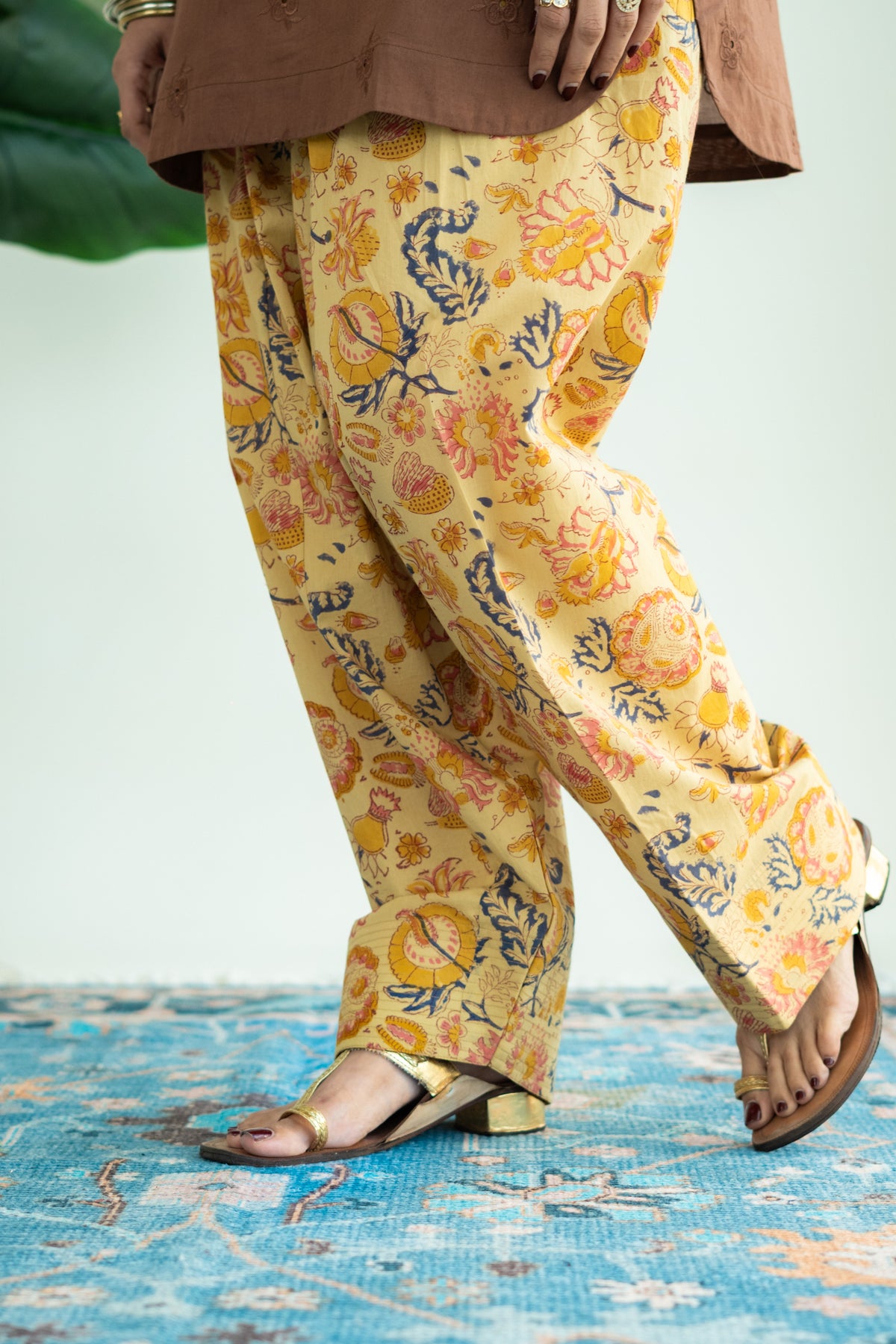Brown Embrodiered Cotton Kurta with Handblock Farshi Salwar Set