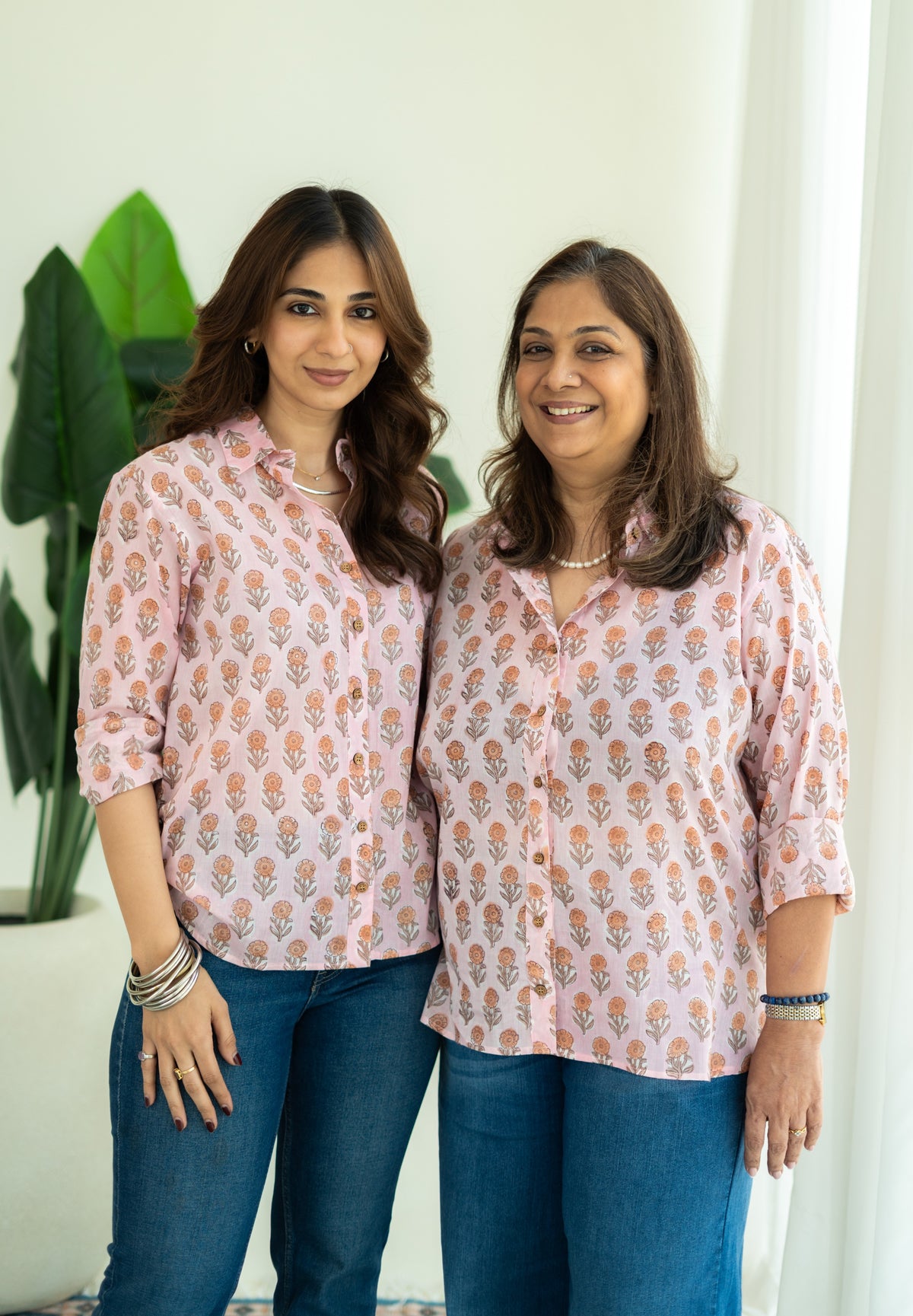 Baby Pink Floral Handblock Mul Cotton Shirt