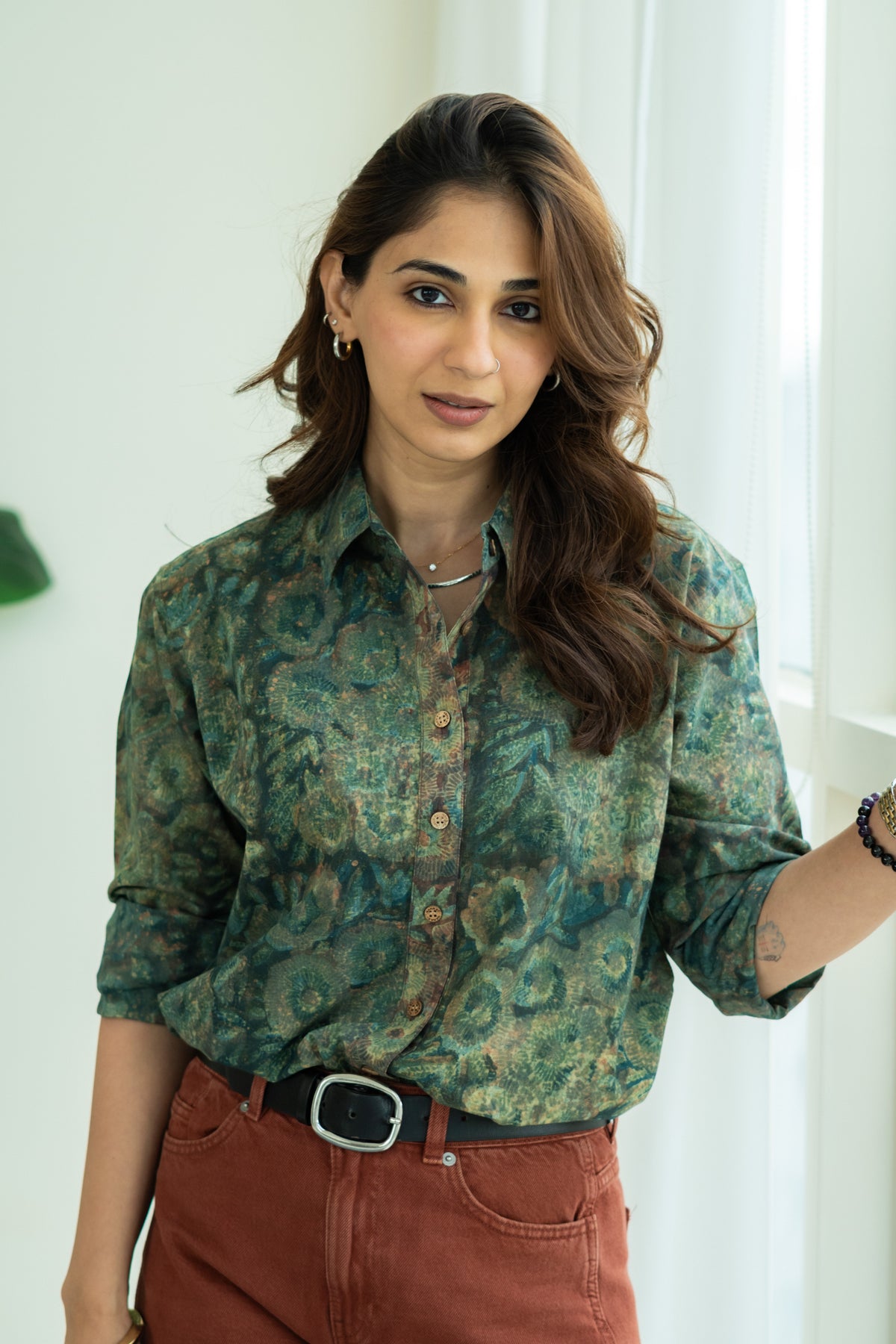 Emerald Bagru Smudge Handblock Cotton Shirt
