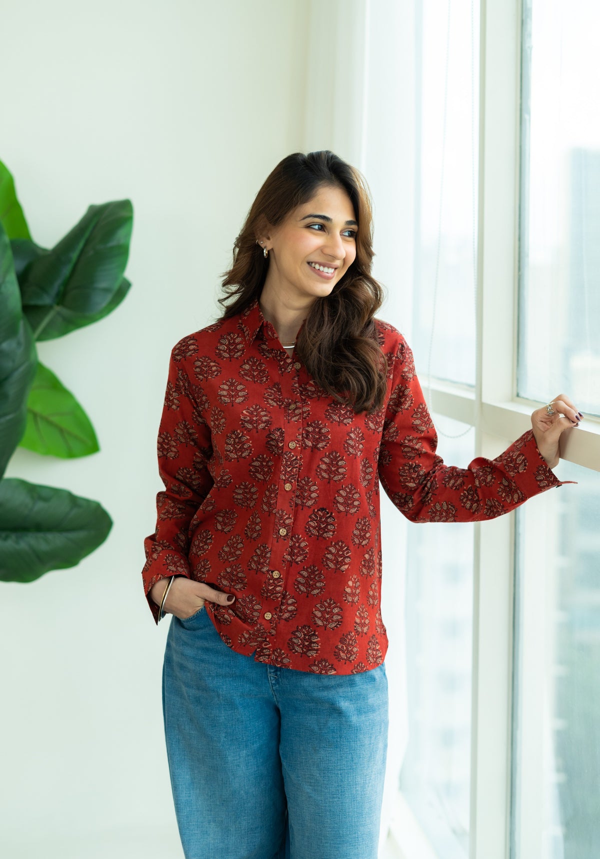 Bagru Madder Red Buti Handblock Cotton Shirt