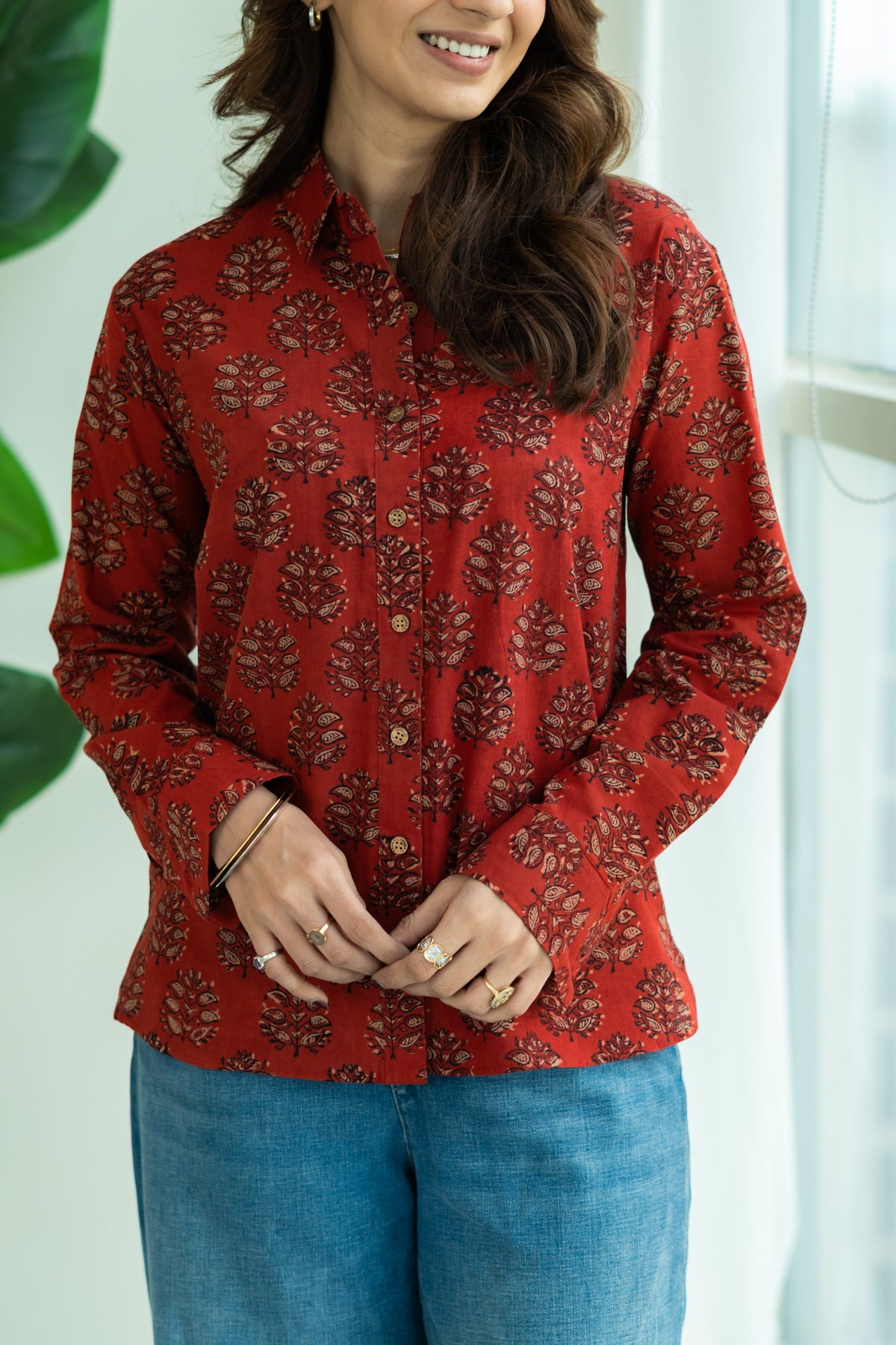 Bagru Madder Red Buti Handblock Cotton Shirt