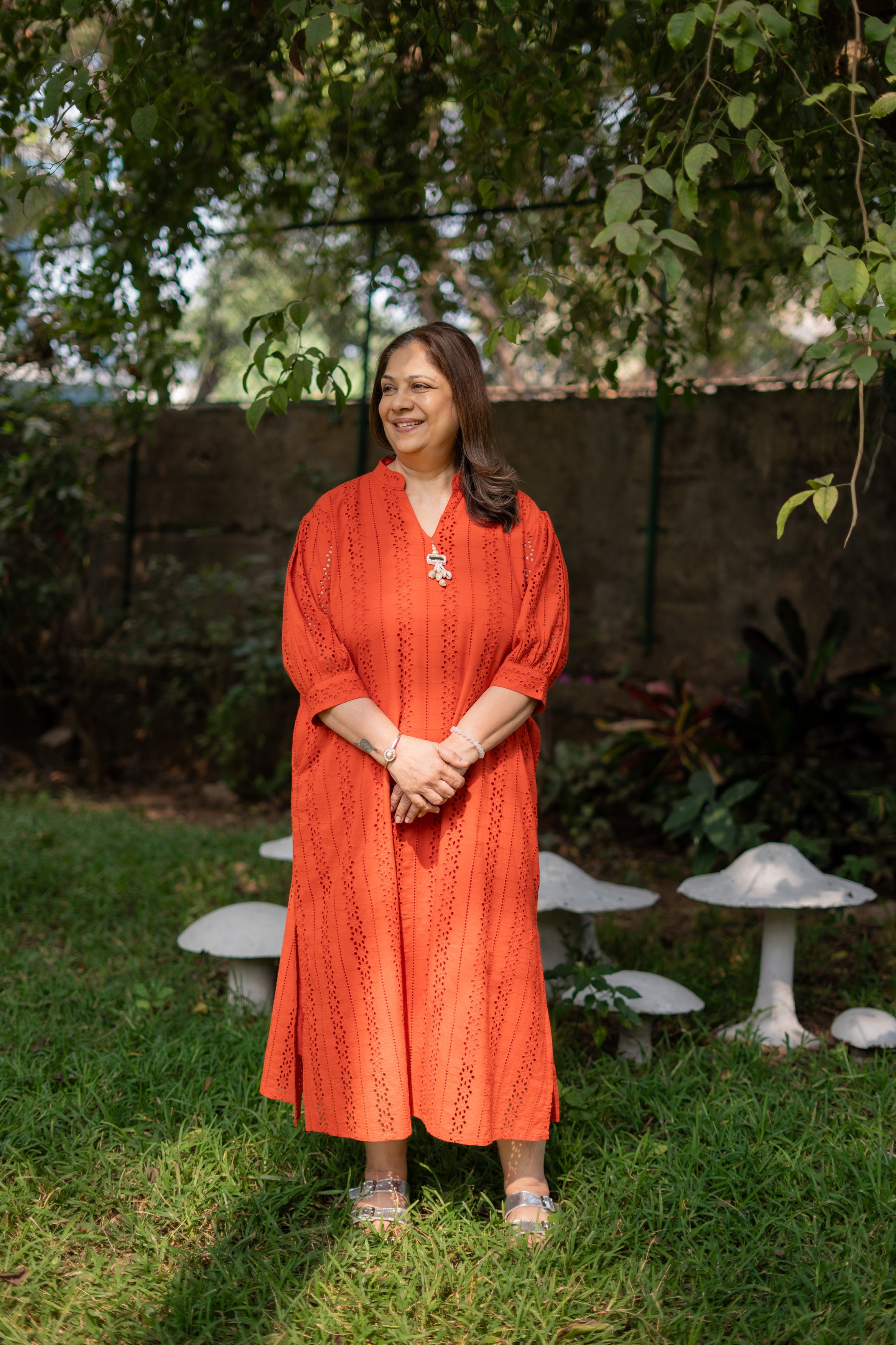 Orange Hakoba Cotton Dress Paired with Latkan