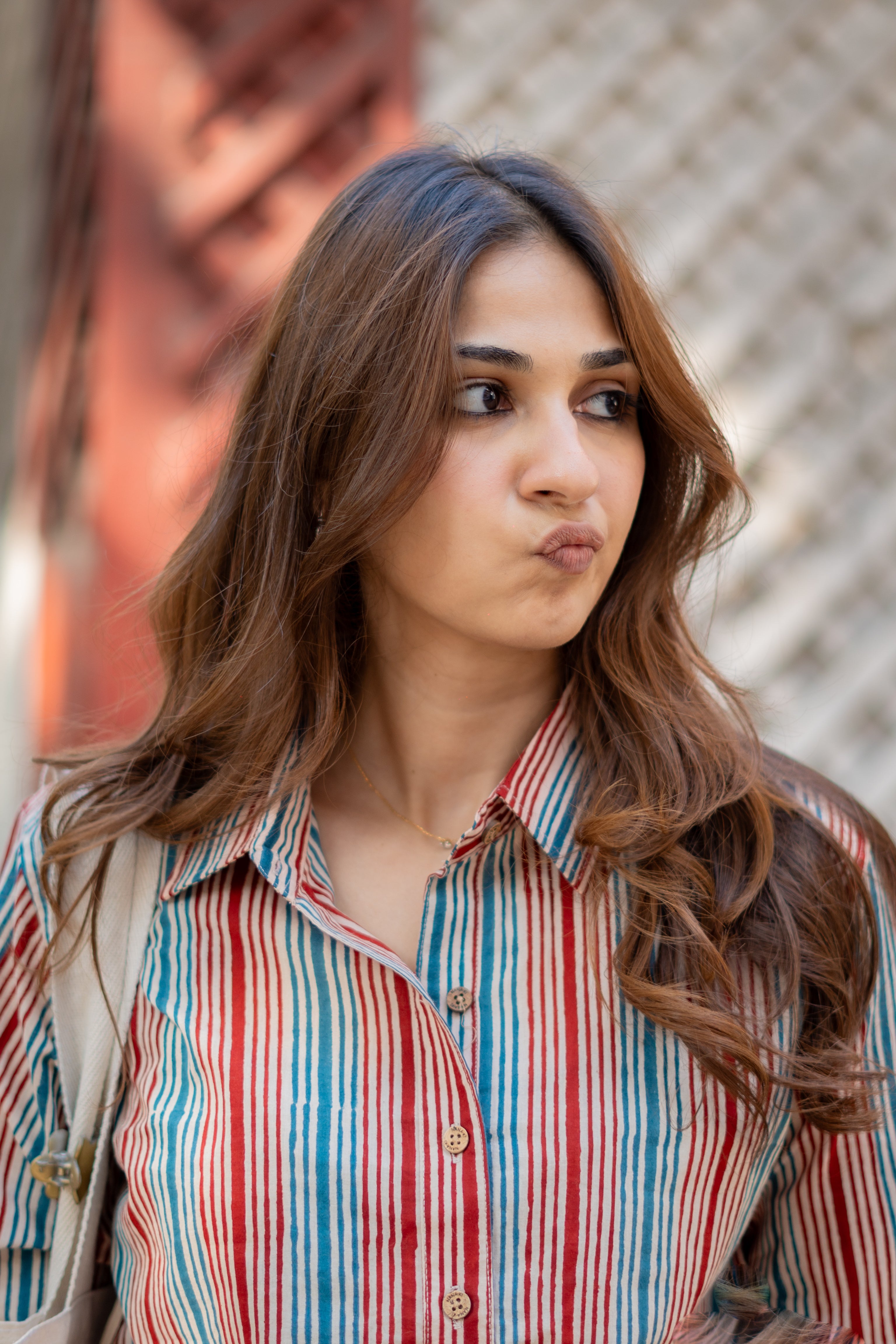 Indigo Red Stripe Handblock Cotton Shirt