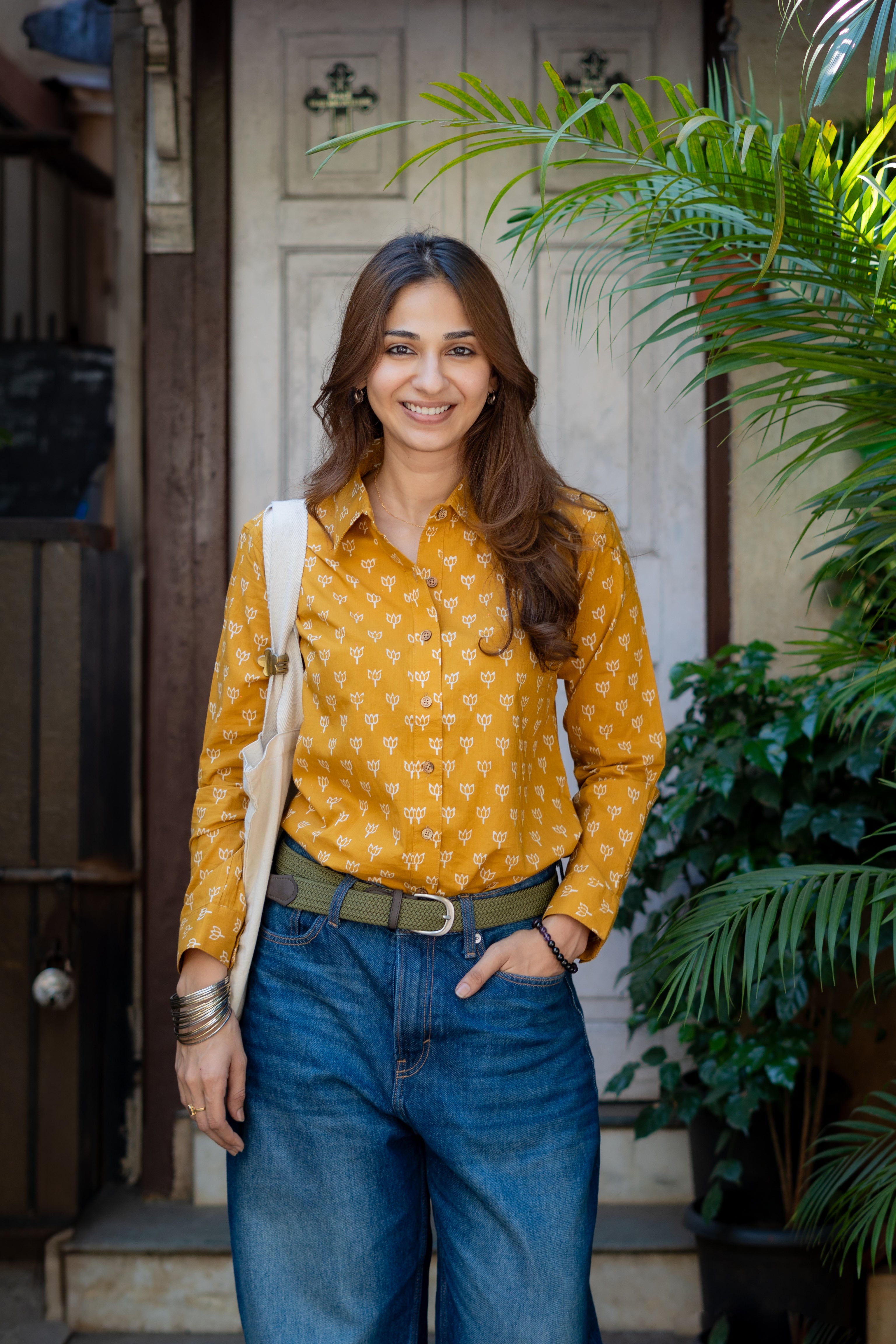 Mustard Kamal Handblock Cotton Shirt