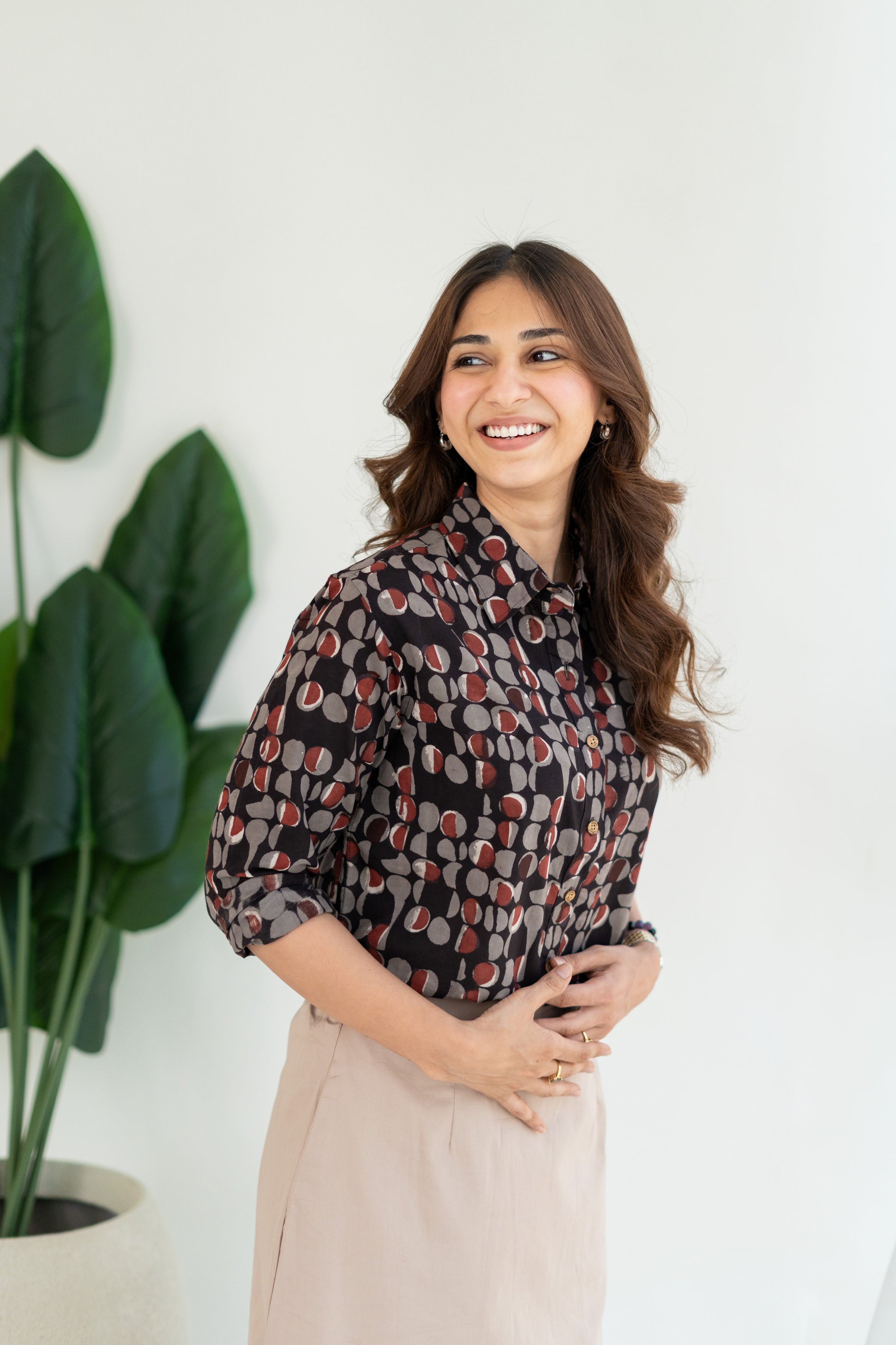 Midnight Pebble Block Print Cotton Shirt